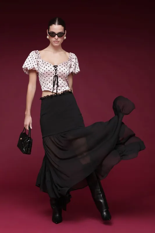 Sheer Chiffon Ruffle Maxi Skirt sold by Avec Les Filles