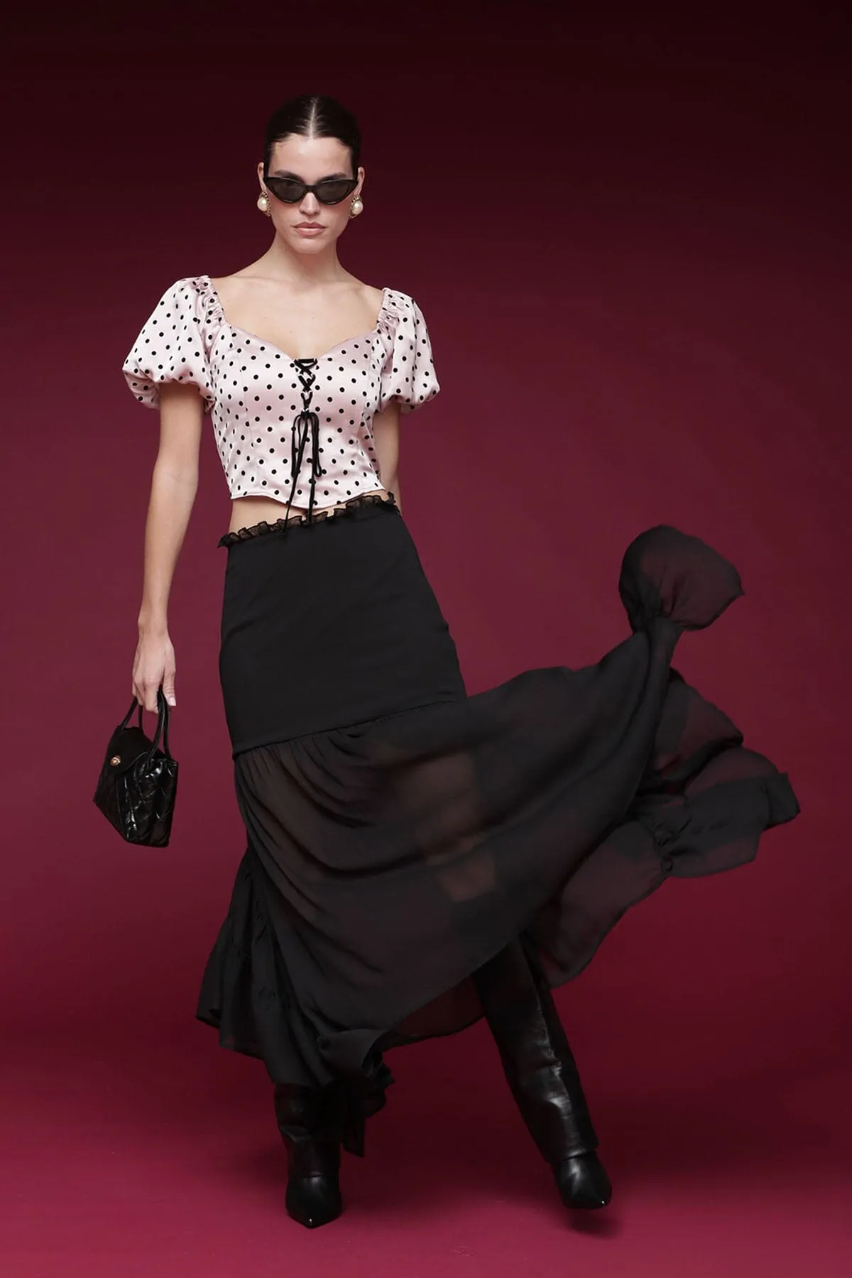 Sheer Chiffon Ruffle Maxi Skirt sold by Avec Les Filles