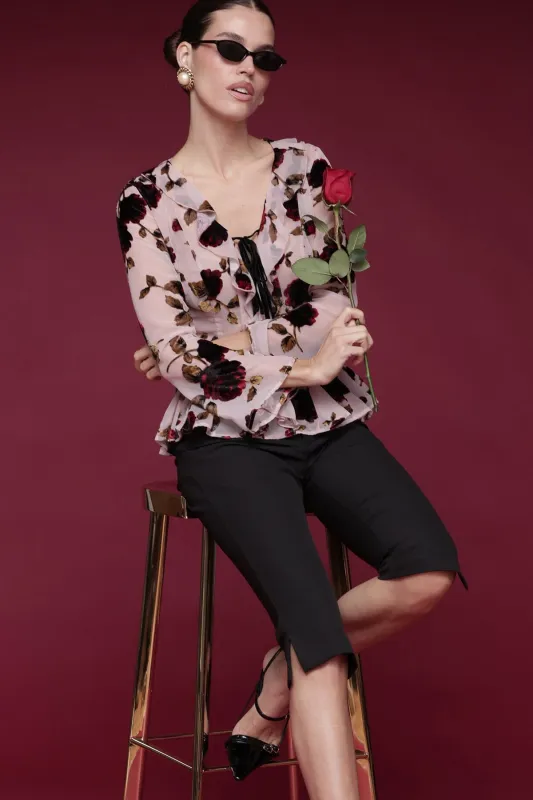 Floral Velvet Ruffle Blouse sold by Avec Les Filles