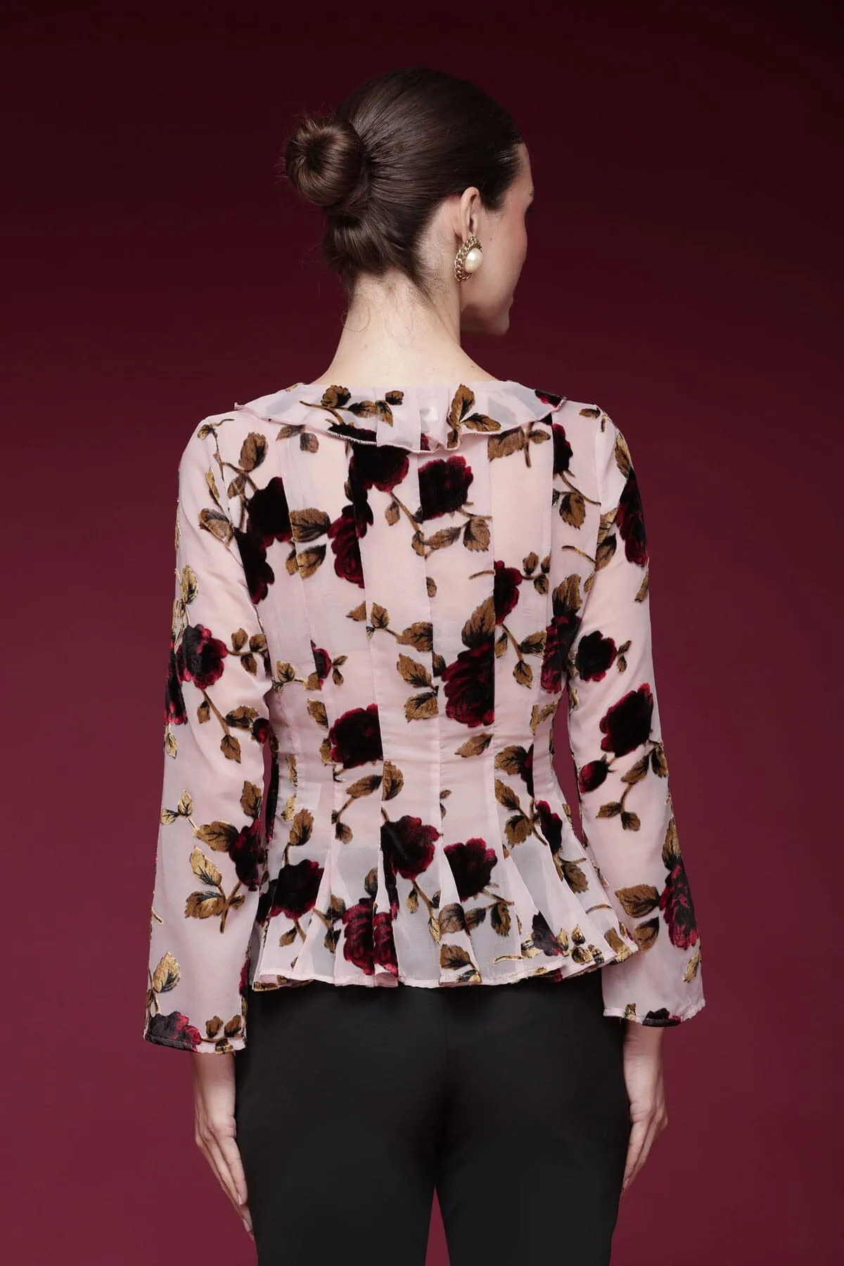 Floral Velvet Ruffle Blouse sold by Avec Les Filles product image thumbnail 5