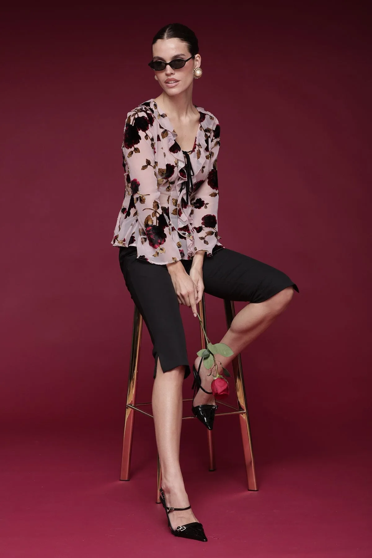 Floral Velvet Ruffle Blouse sold by Avec Les Filles product image thumbnail 2