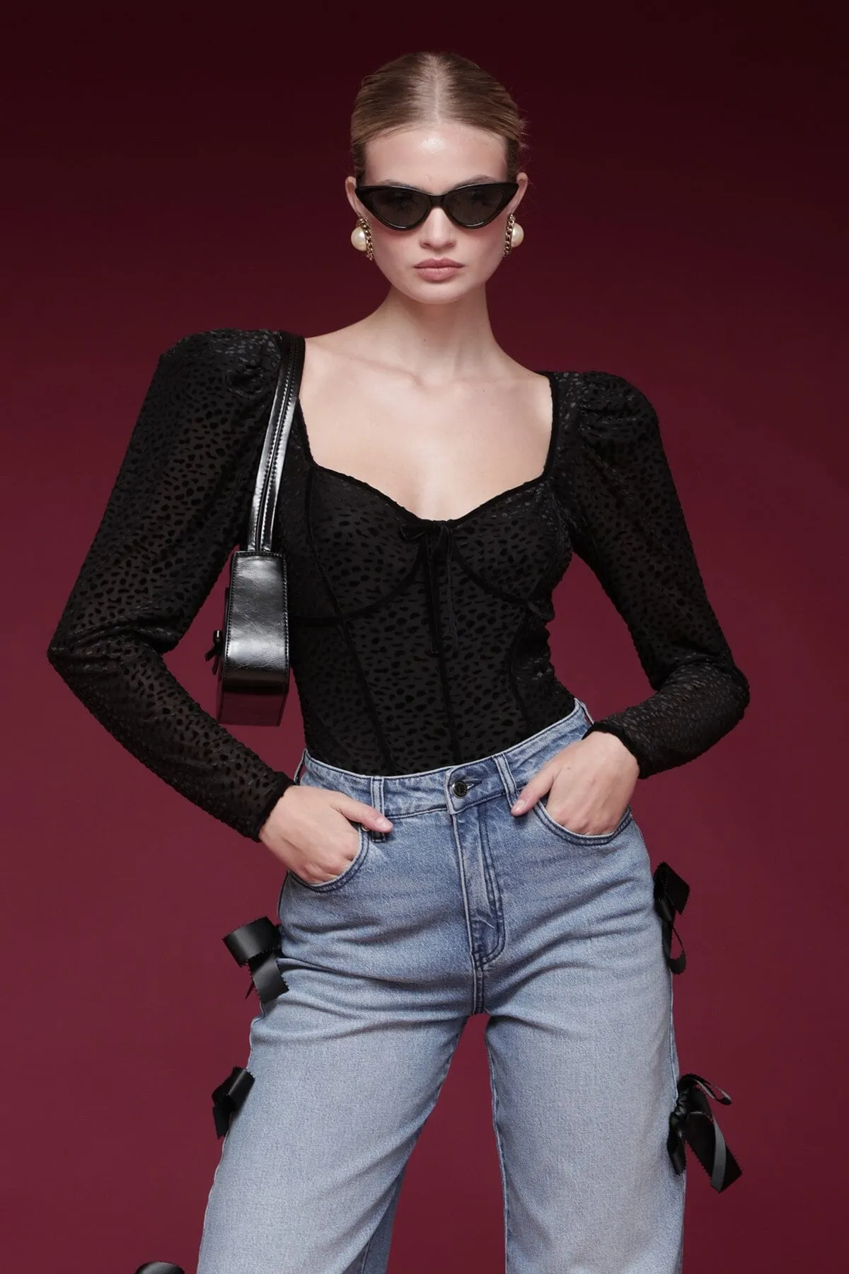 Textured Velvet Sweetheart Top sold by Avec Les Filles product image thumbnail 2