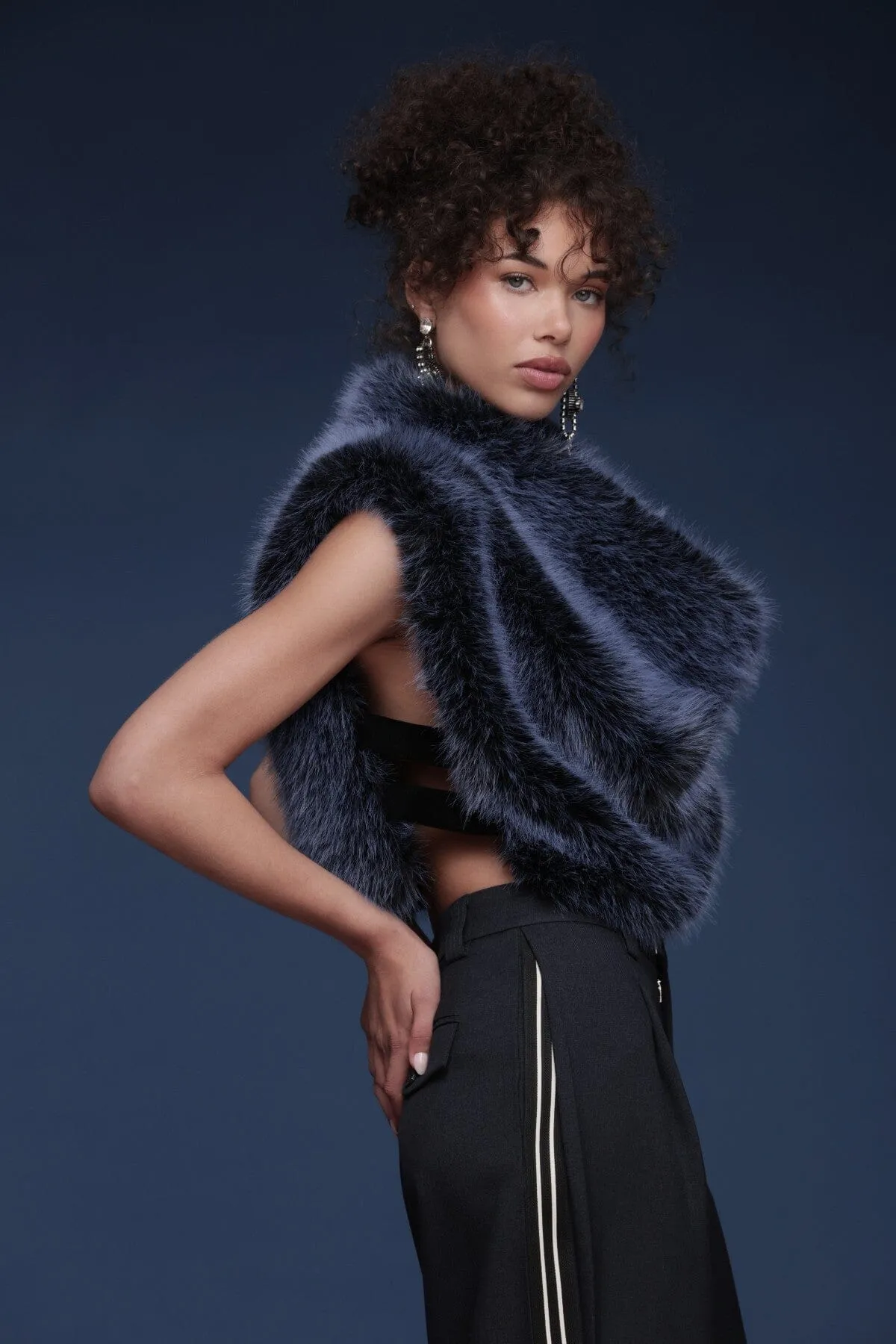 Cowl Neck Faux Fur Crop Top sold by Avec Les Filles product image thumbnail 2