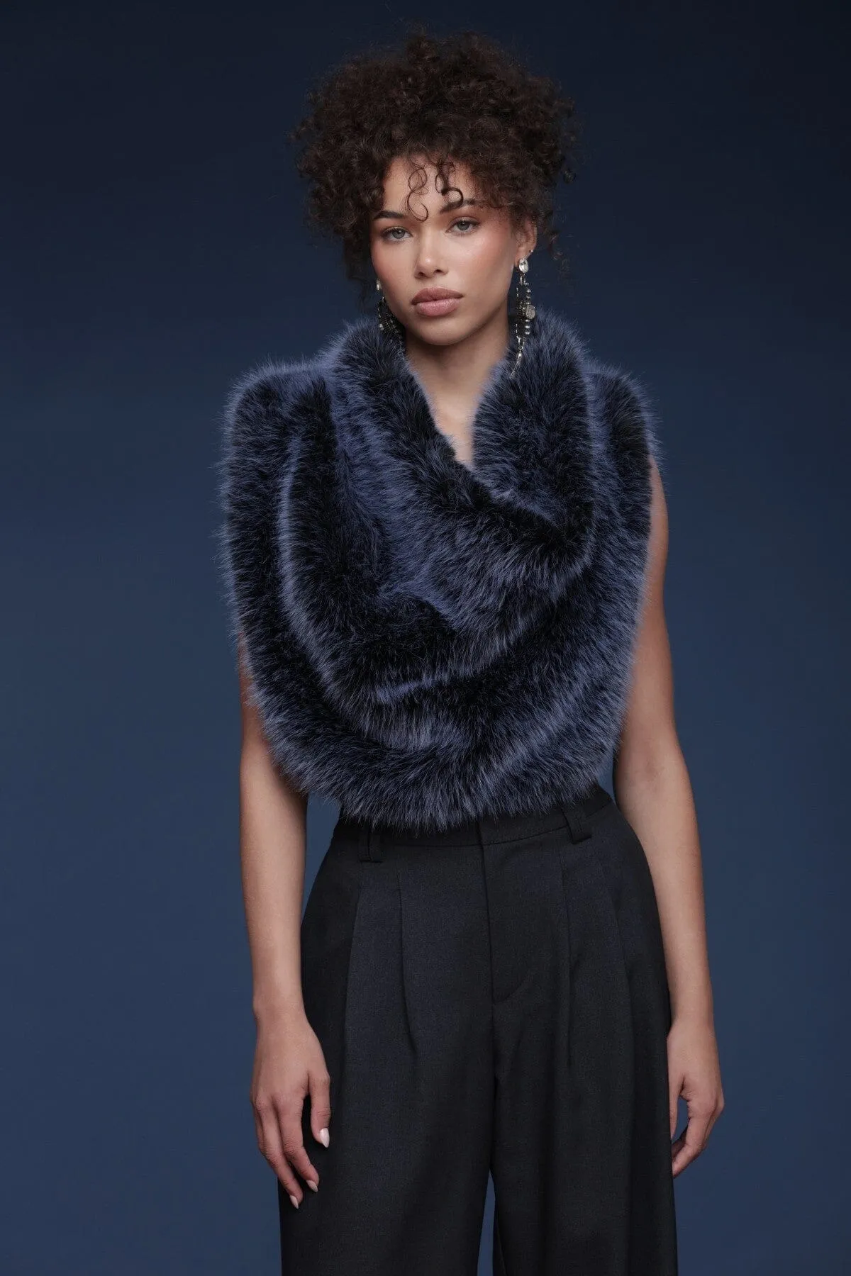 Cowl Neck Faux Fur Crop Top sold by Avec Les Filles product image thumbnail 4