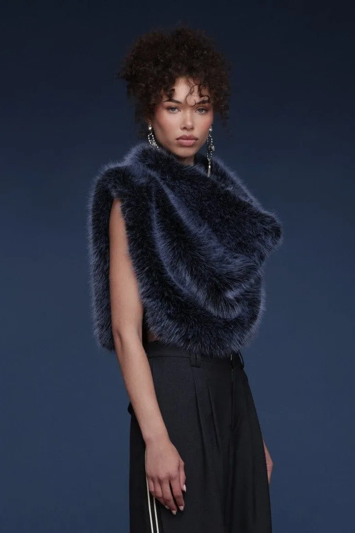Cowl Neck Faux Fur Crop Top sold by Avec Les Filles product image thumbnail 5