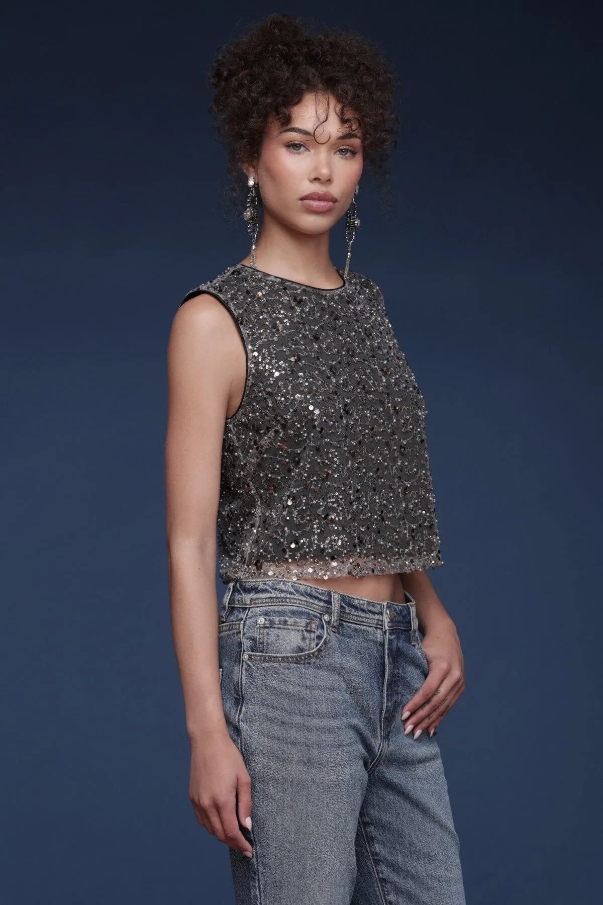 Sequin Mesh Crop Top sold by Avec Les Filles product image thumbnail 3