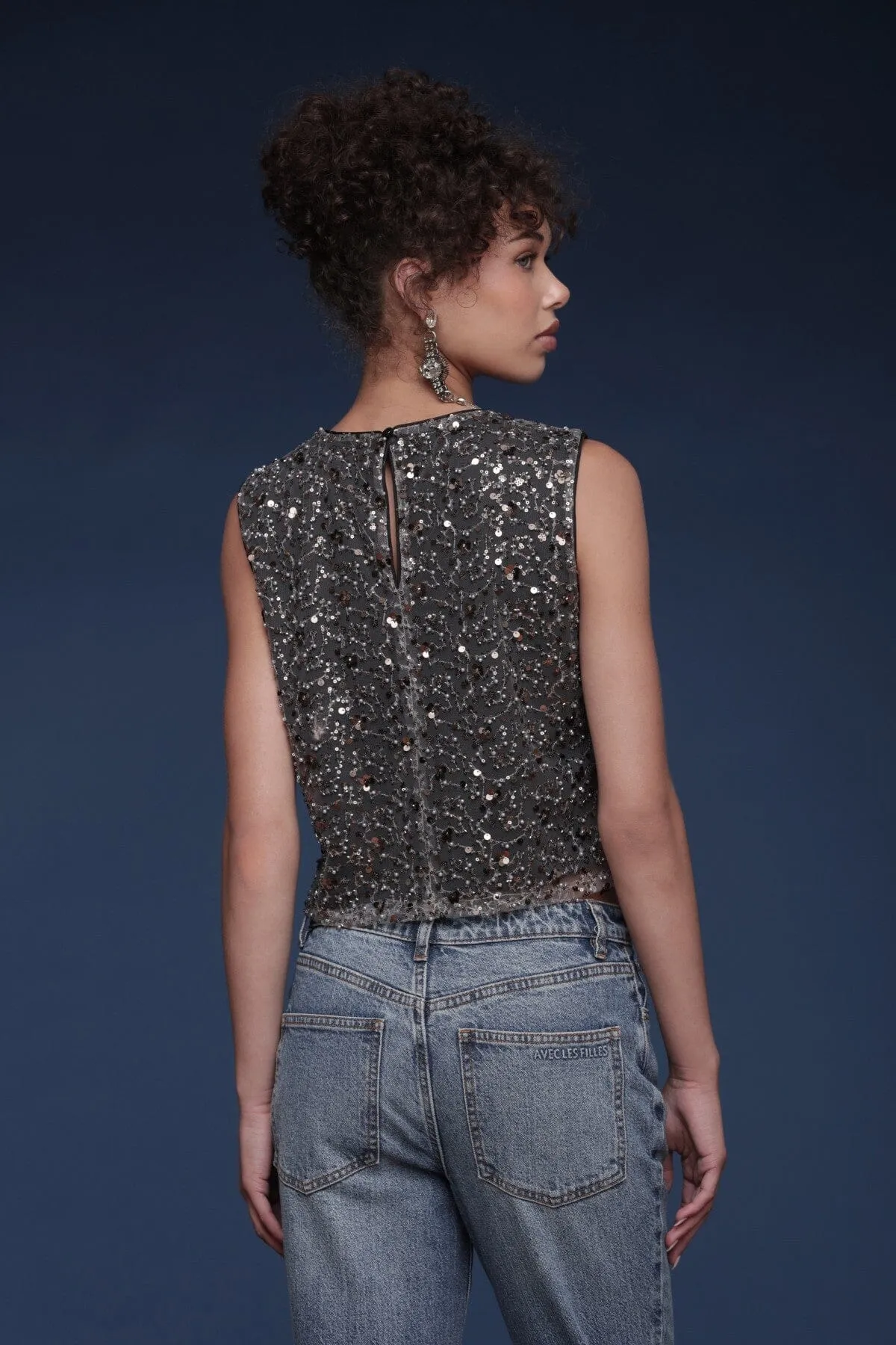 Sequin Mesh Crop Top sold by Avec Les Filles product image thumbnail 5