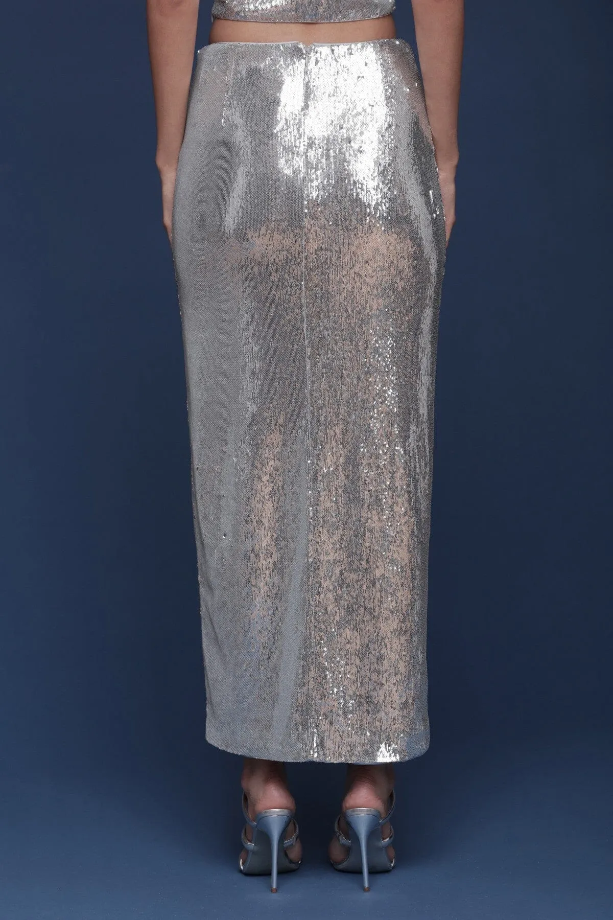 Rosette Embellished Sequin Maxi Skirt sold by Avec Les Filles product image thumbnail 5