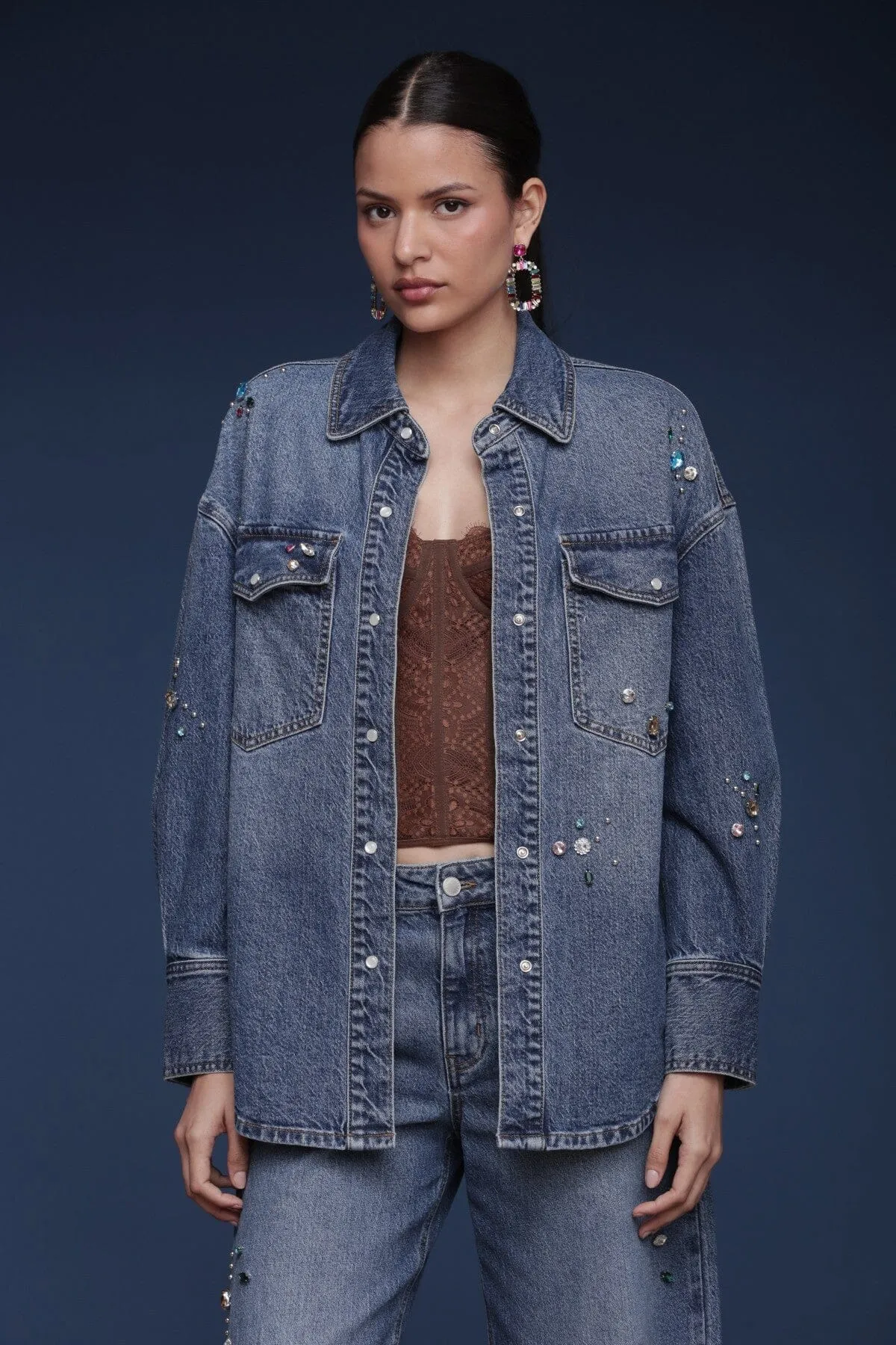 Bejeweled Denim Shirt sold by Avec Les Filles product image thumbnail 4