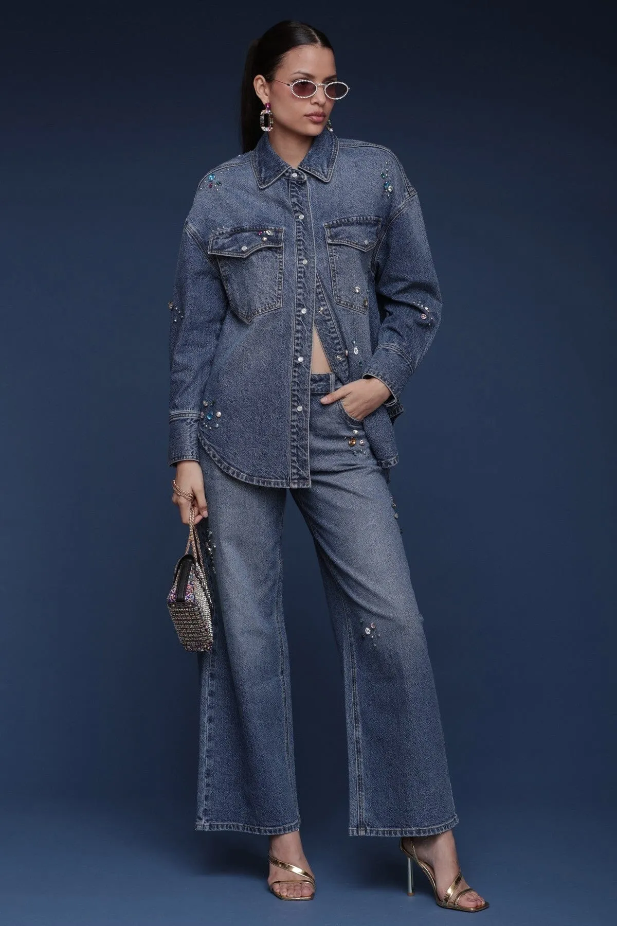 Bejeweled Denim Shirt sold by Avec Les Filles product image thumbnail 3