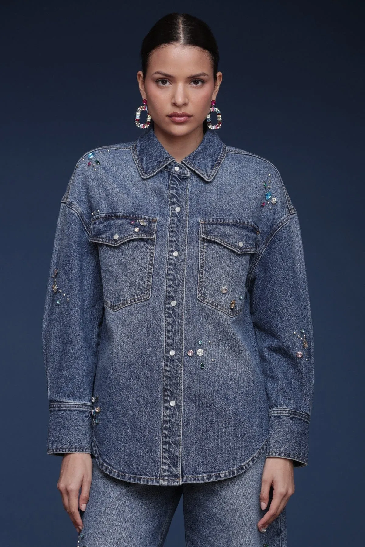 Bejeweled Denim Shirt sold by Avec Les Filles product image thumbnail 5