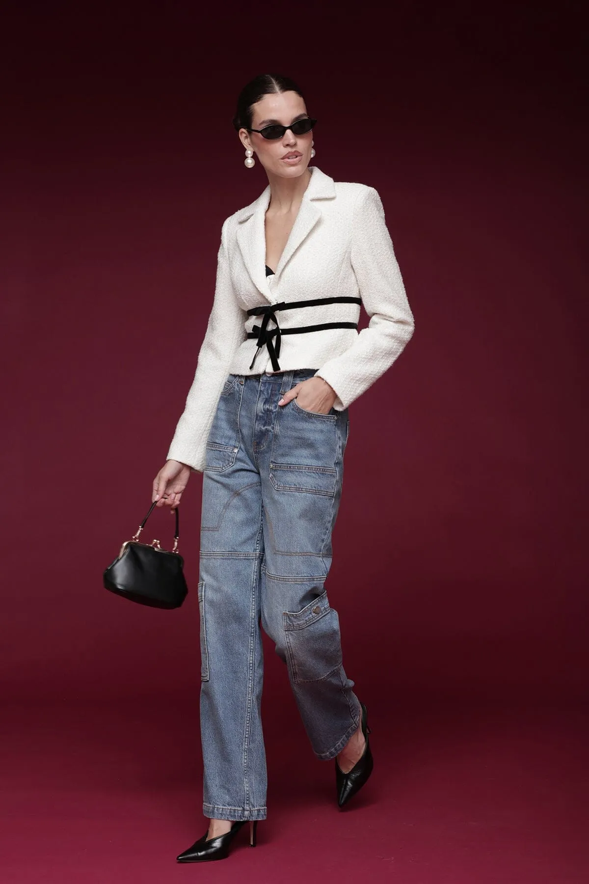 Velvet Bow Trim Tweed Jacket sold by Avec Les Filles product image thumbnail 2