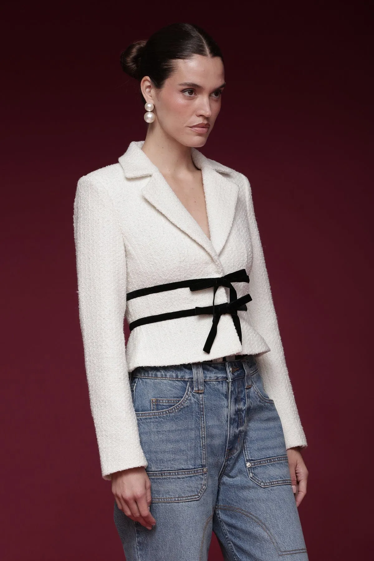 Velvet Bow Trim Tweed Jacket sold by Avec Les Filles product image thumbnail 5