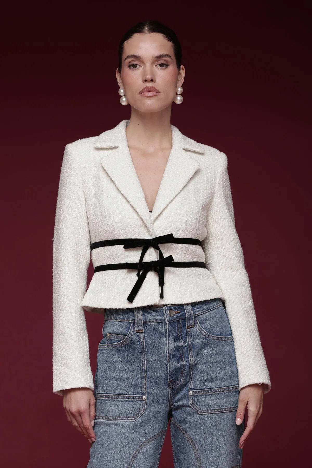 Velvet Bow Trim Tweed Jacket sold by Avec Les Filles product image thumbnail 4