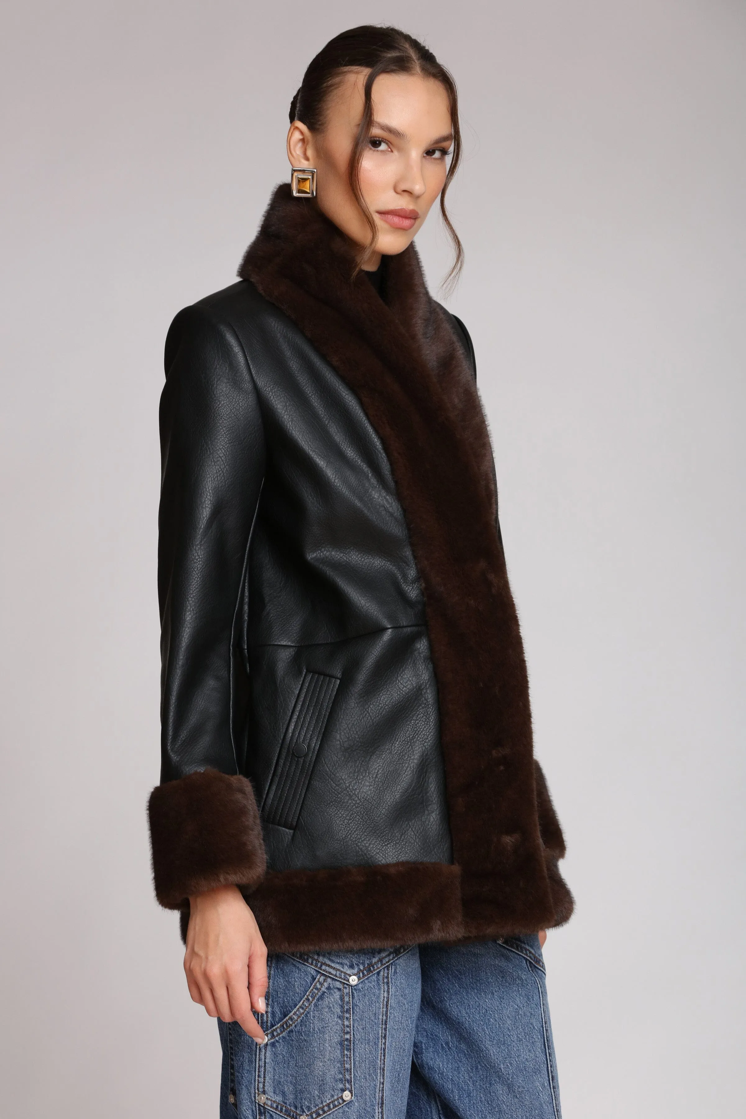 Faux Fur Trimmed Faux Leather Jacket sold by Avec Les Filles product image thumbnail 5