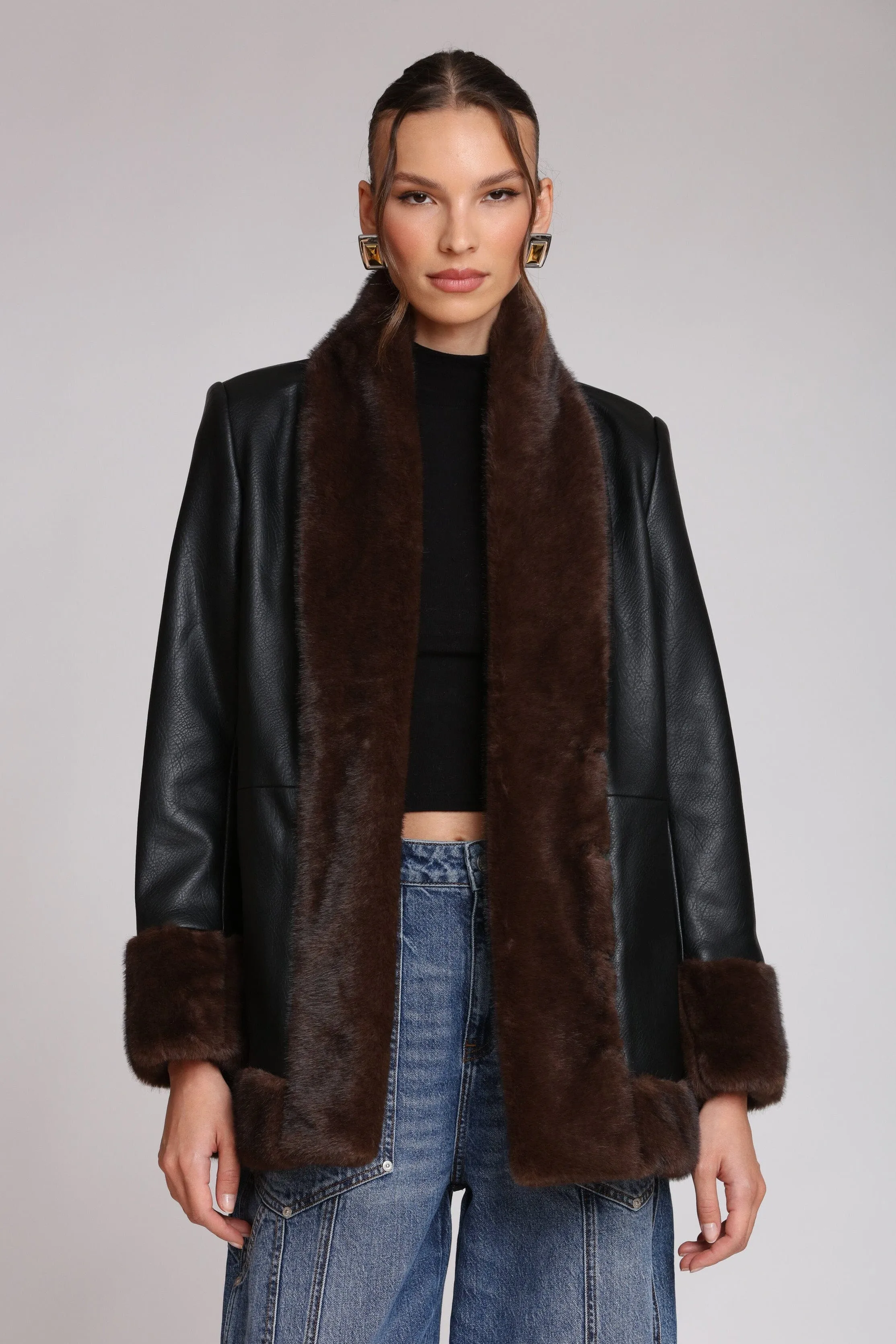 Faux Fur Trimmed Faux Leather Jacket sold by Avec Les Filles product image thumbnail 3