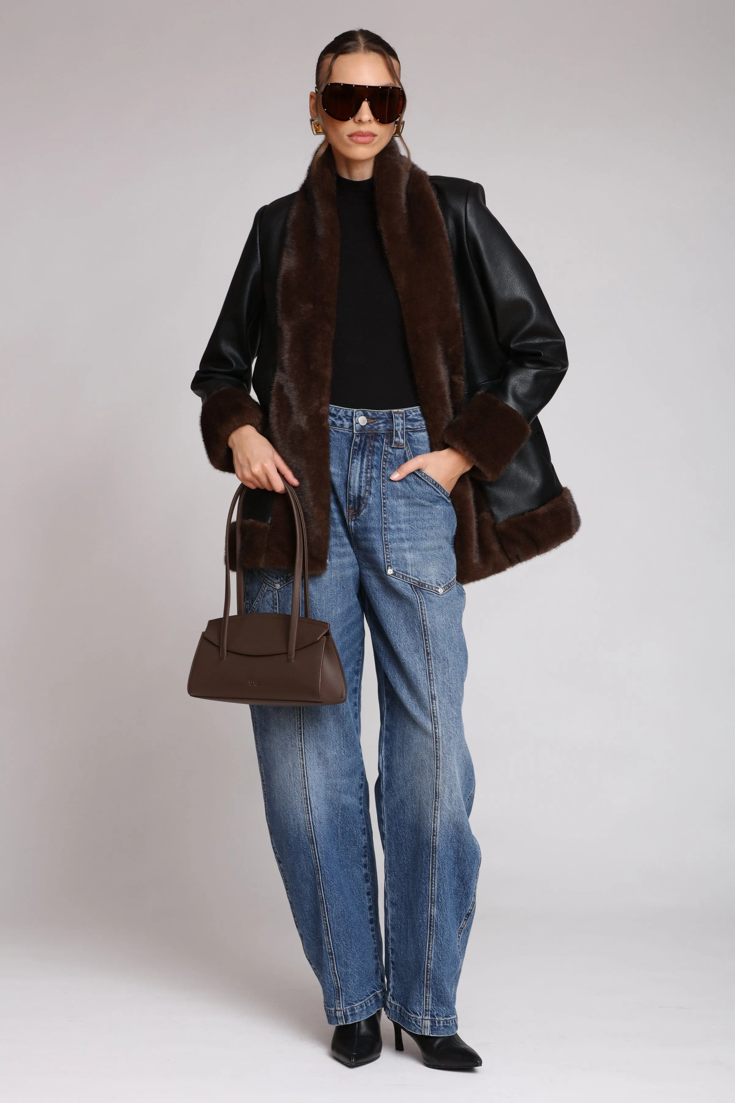 Faux Fur Trimmed Faux Leather Jacket sold by Avec Les Filles product image thumbnail 2