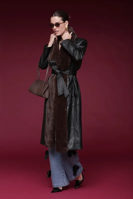 Faux Fur Trimmed Faux Leather Wrap Coat sold by Avec Les Filles