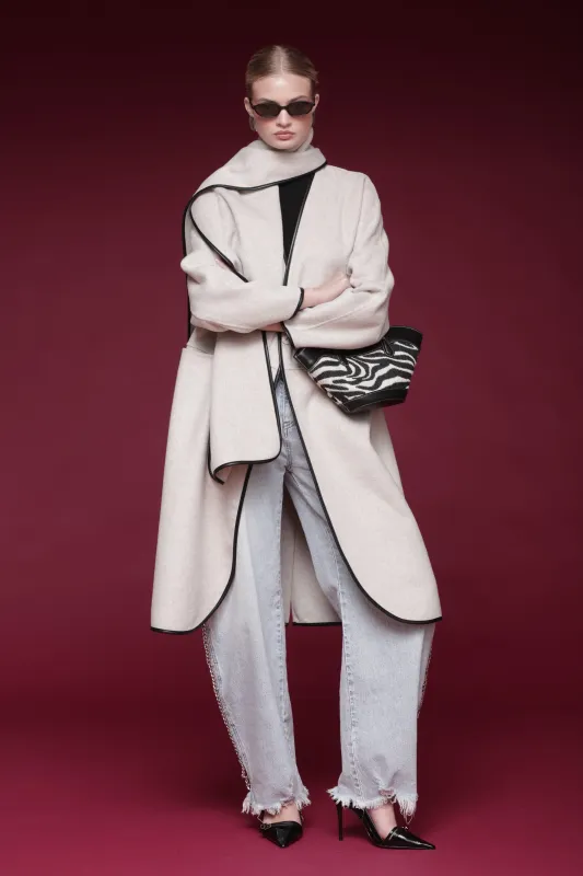 Contrast Trim Wool Blend Scarf Coat made by Avec Les Filles