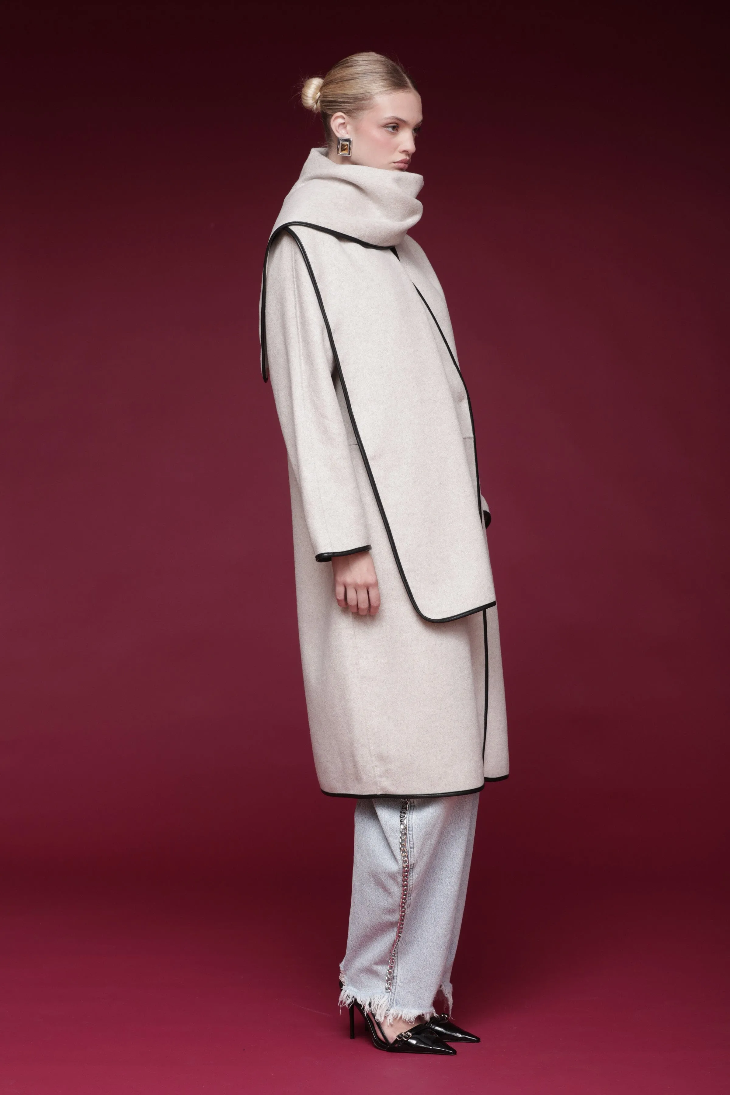 Contrast Trim Wool Blend Scarf Coat sold by Avec Les Filles product image thumbnail 5