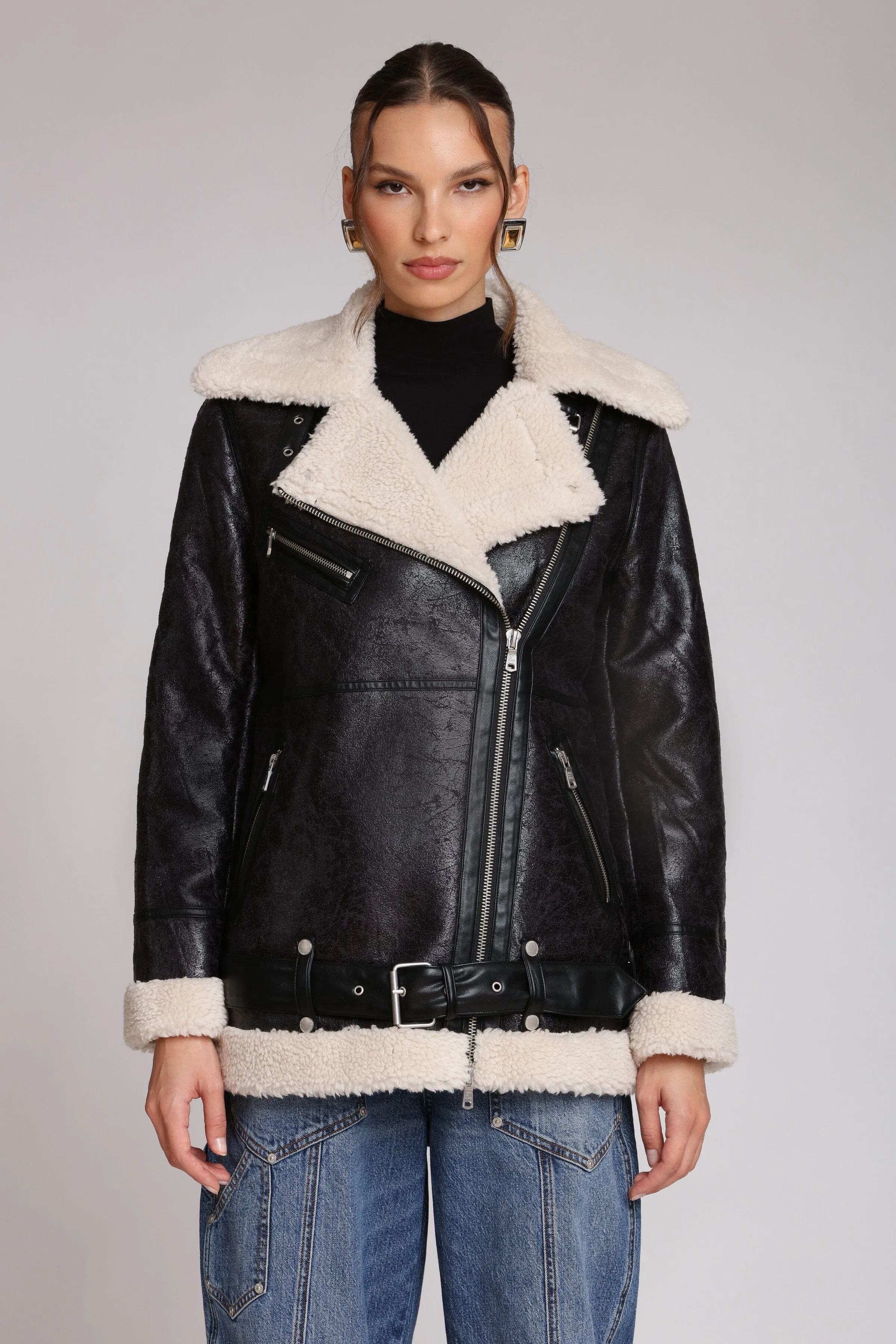 Faux Shearling Biker Coat sold by Avec Les Filles product image thumbnail 3