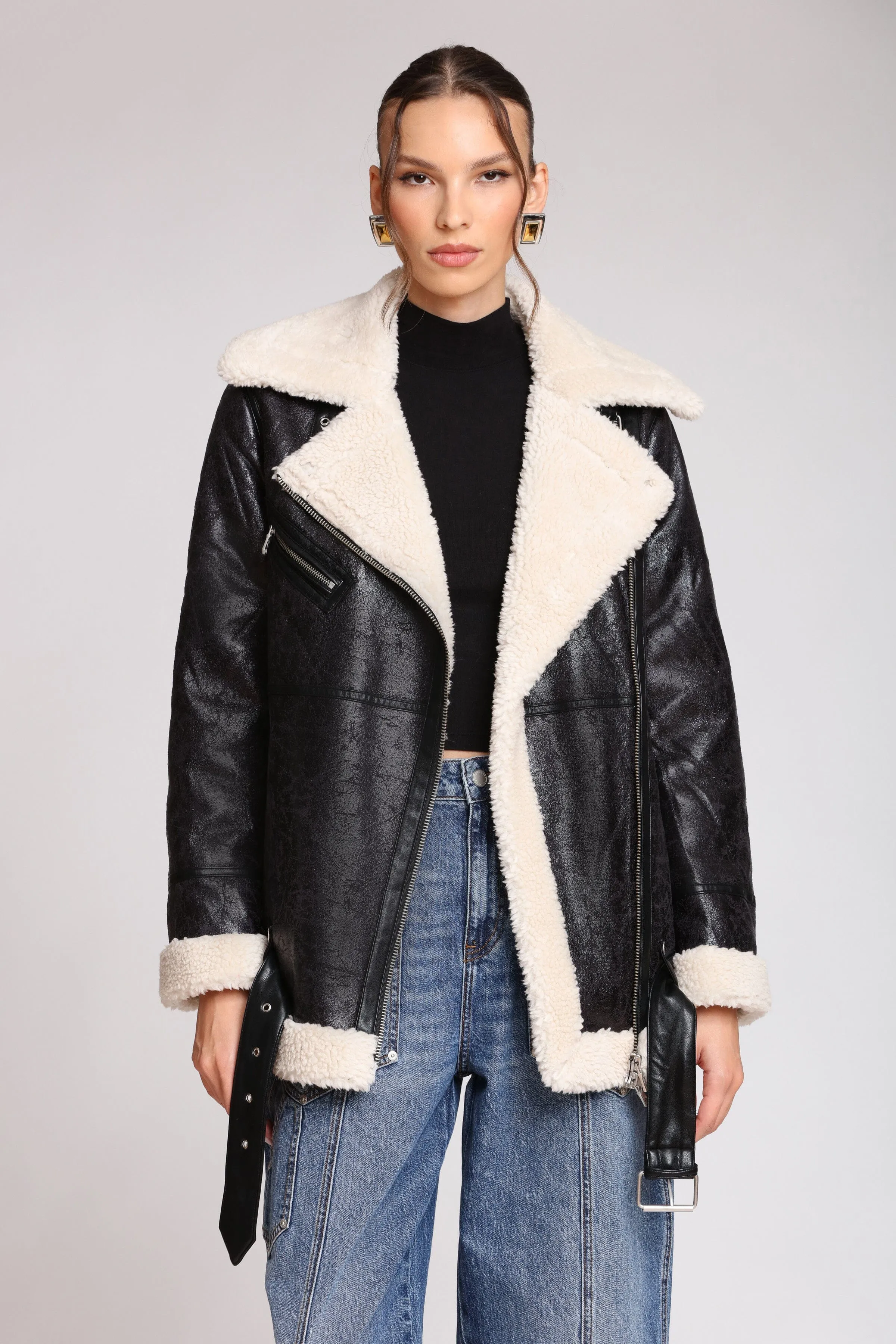 Faux Shearling Biker Coat sold by Avec Les Filles product image thumbnail 2