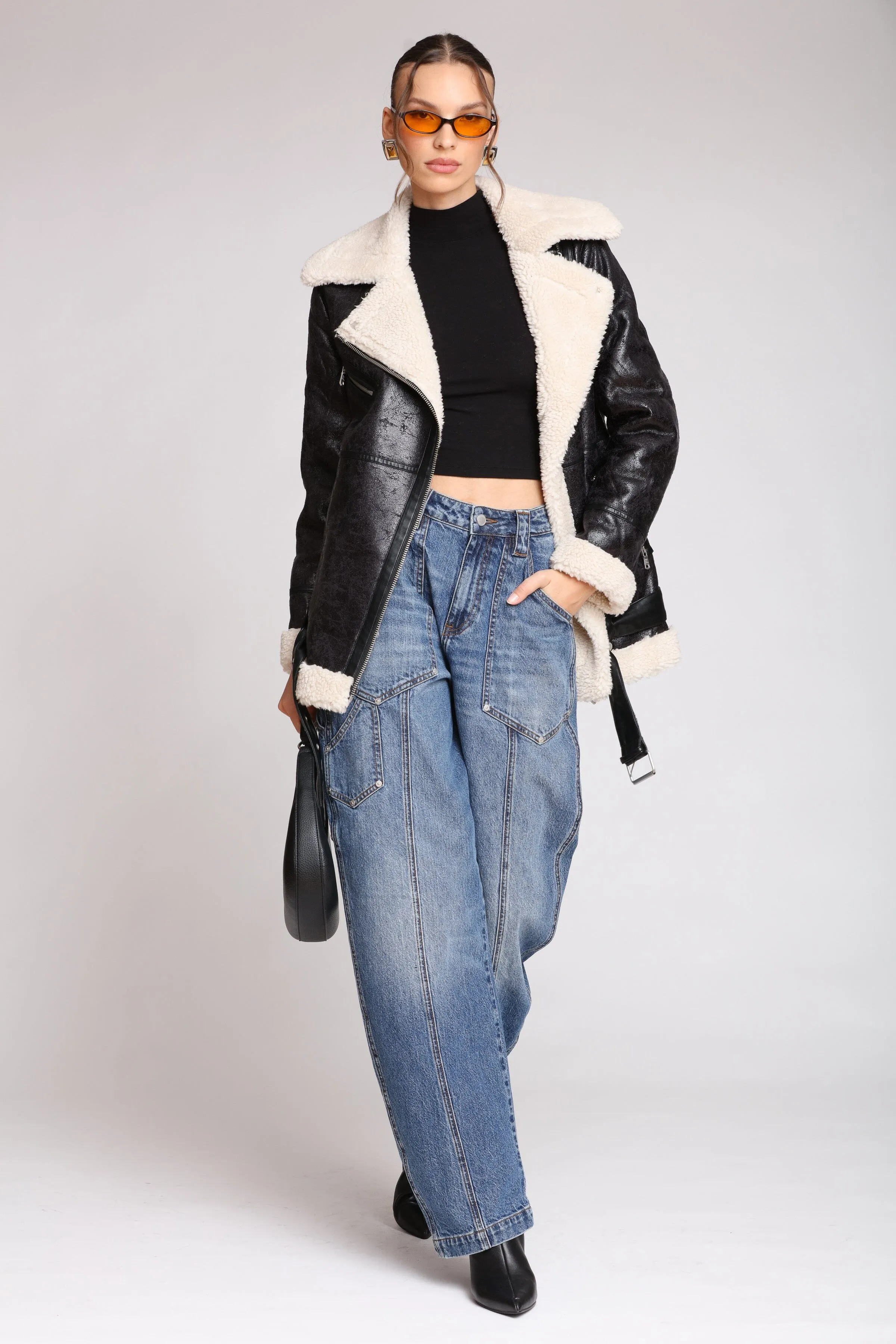 Faux Shearling Biker Coat sold by Avec Les Filles
