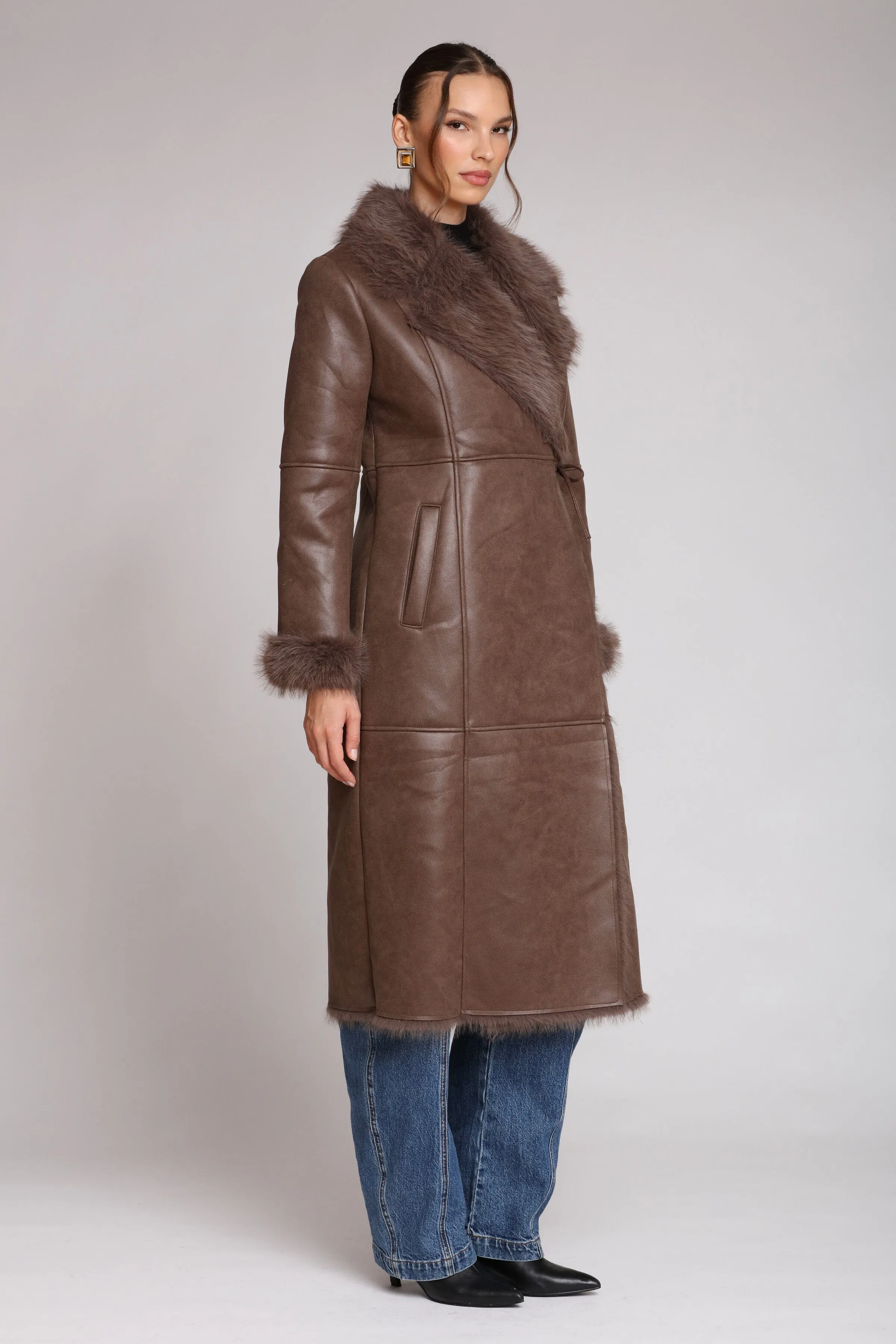 Faux Shearling Midi Wrap Coat sold by Avec Les Filles product image thumbnail 5
