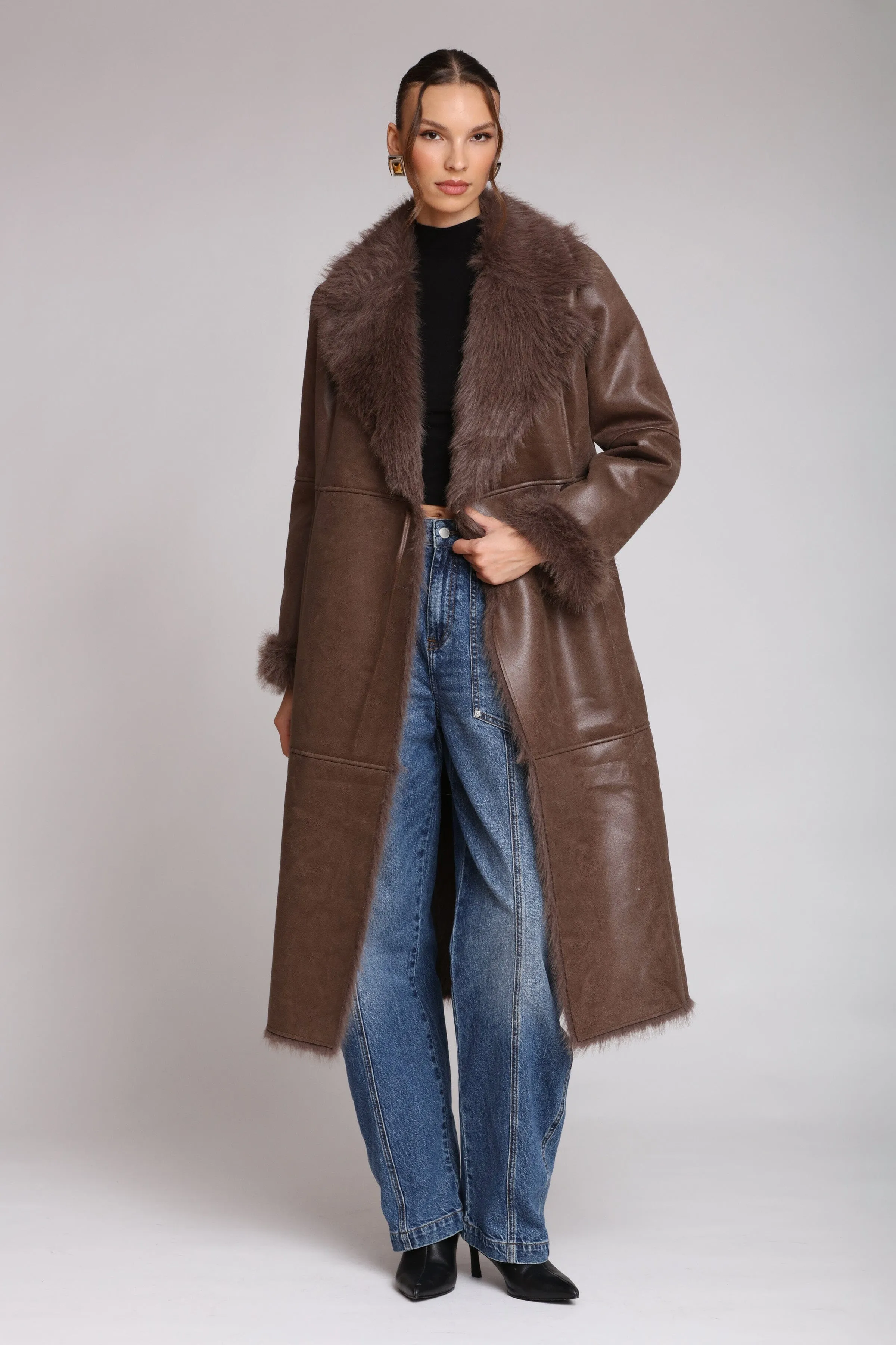Faux Shearling Midi Wrap Coat sold by Avec Les Filles product image thumbnail 3