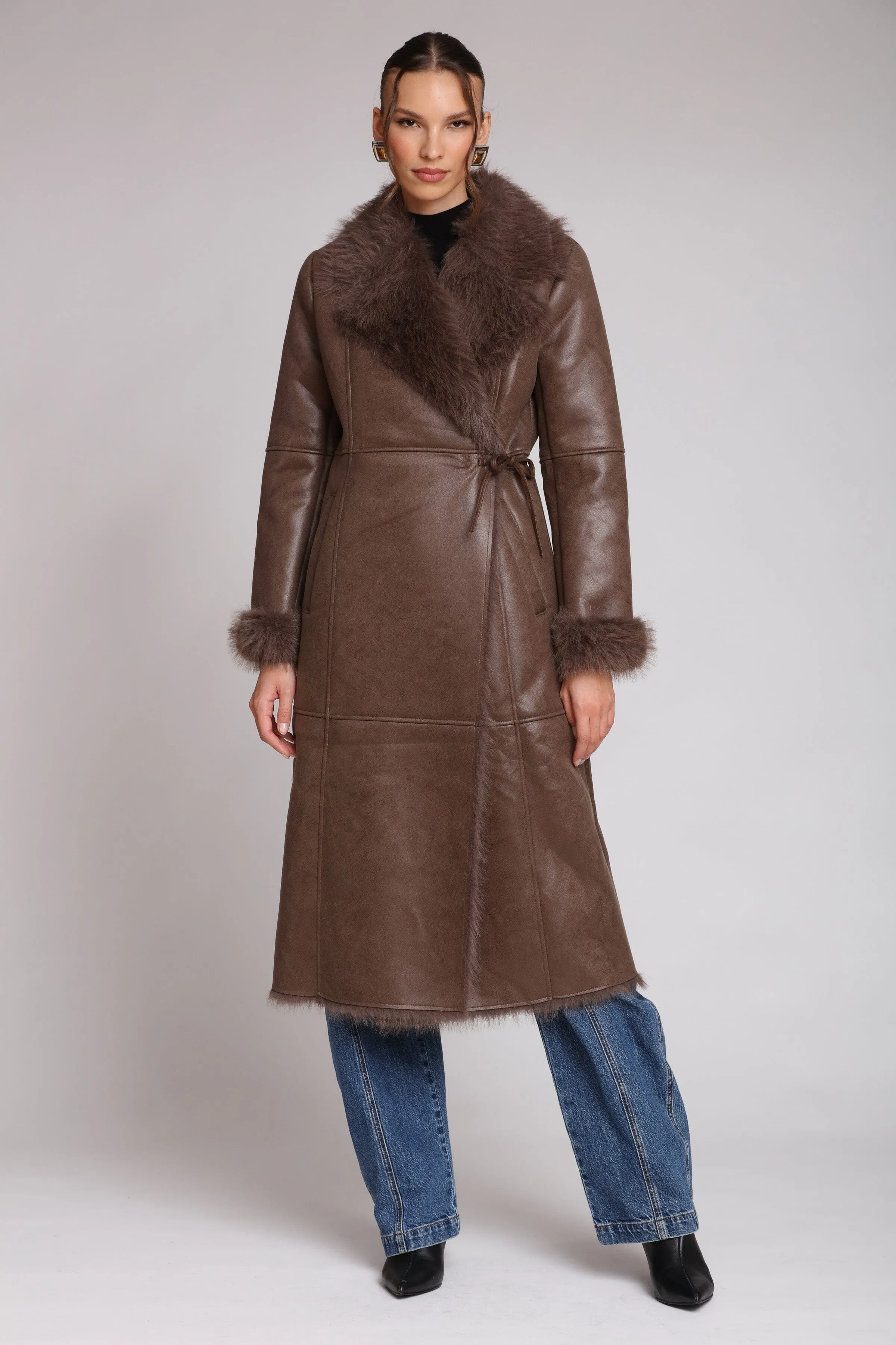 Faux Shearling Midi Wrap Coat sold by Avec Les Filles product image thumbnail 4