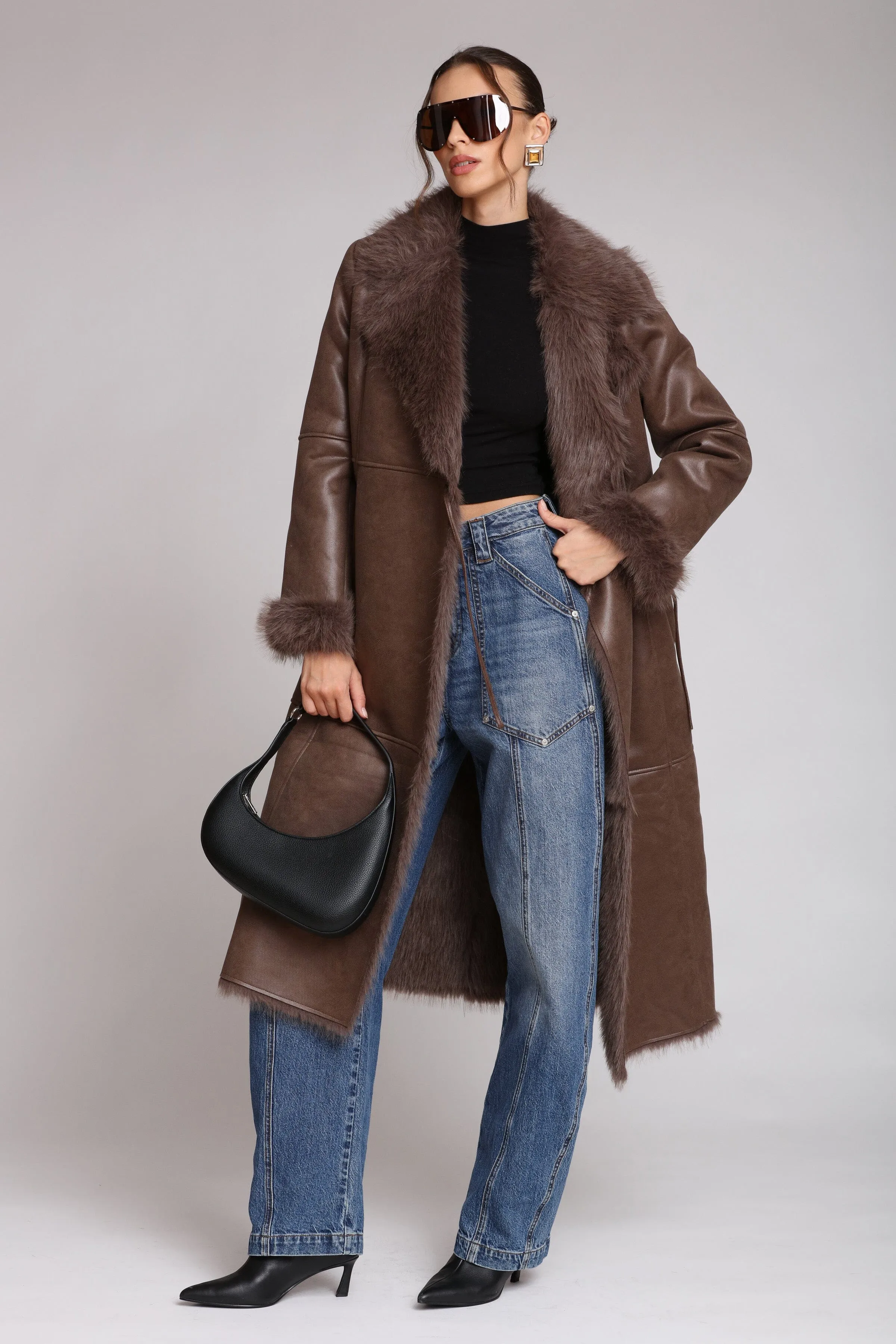 Faux Shearling Midi Wrap Coat sold by Avec Les Filles