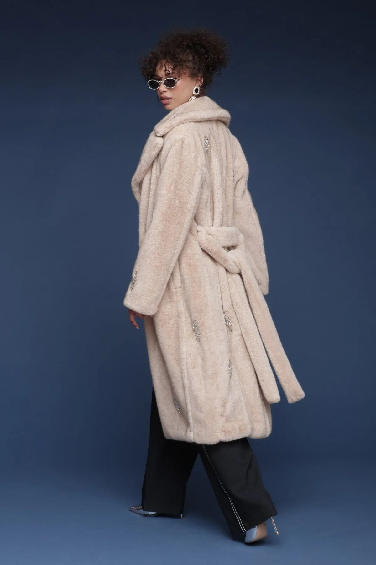 Crystal Embellished Faux Fur Wrap Coat sold by Avec Les Filles product image thumbnail 3