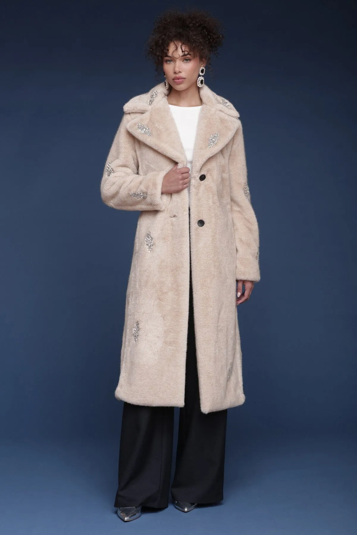 Crystal Embellished Faux Fur Wrap Coat sold by Avec Les Filles product image thumbnail 5