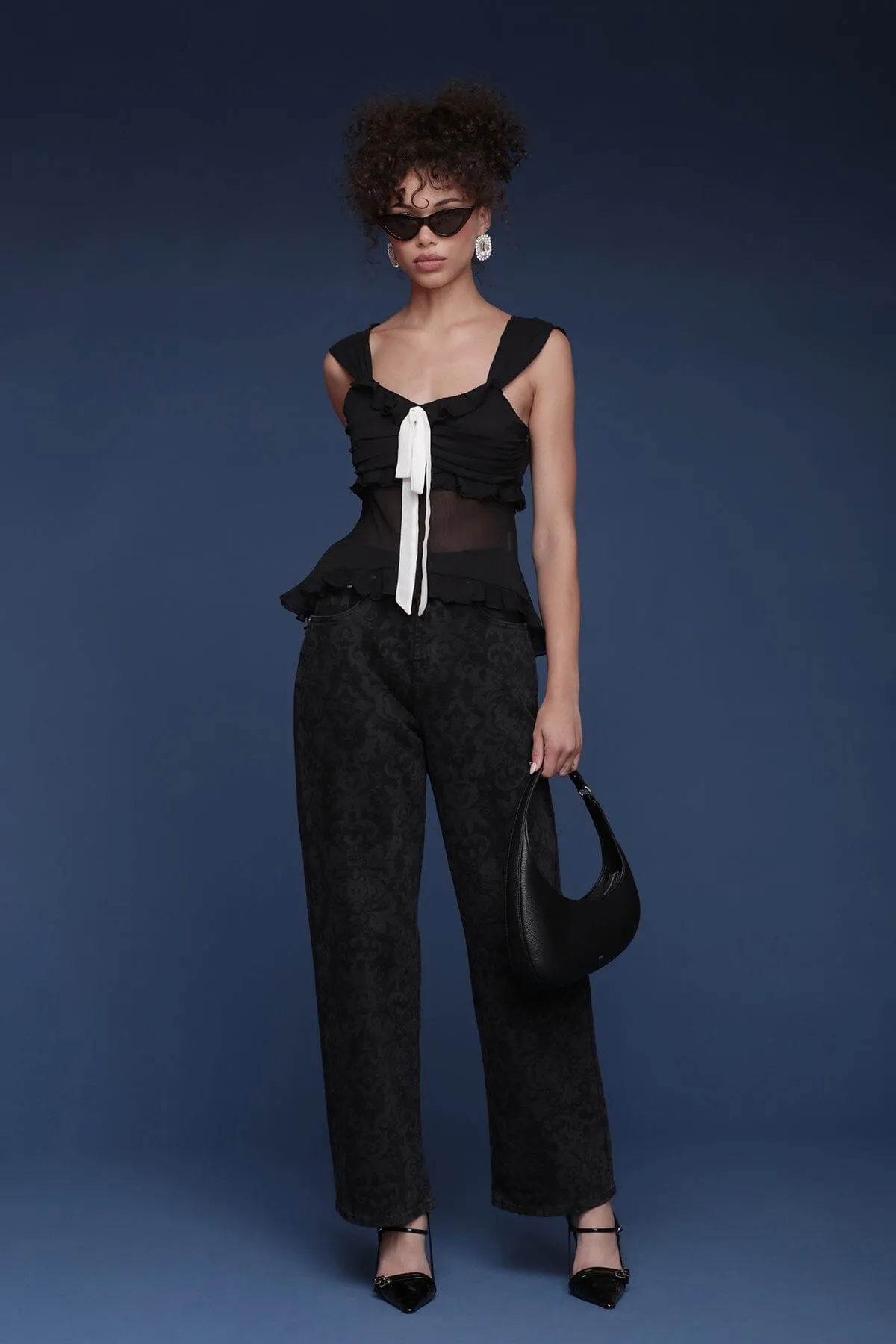 Baroque Print Wide Leg Jeans sold by Avec Les Filles product image thumbnail 2