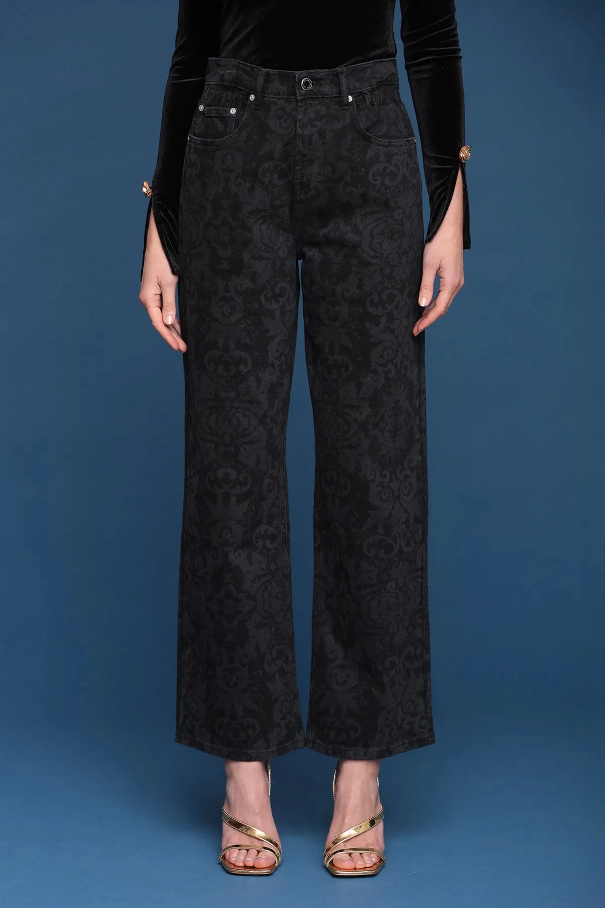 Baroque Print Wide Leg Jeans sold by Avec Les Filles product image thumbnail 4