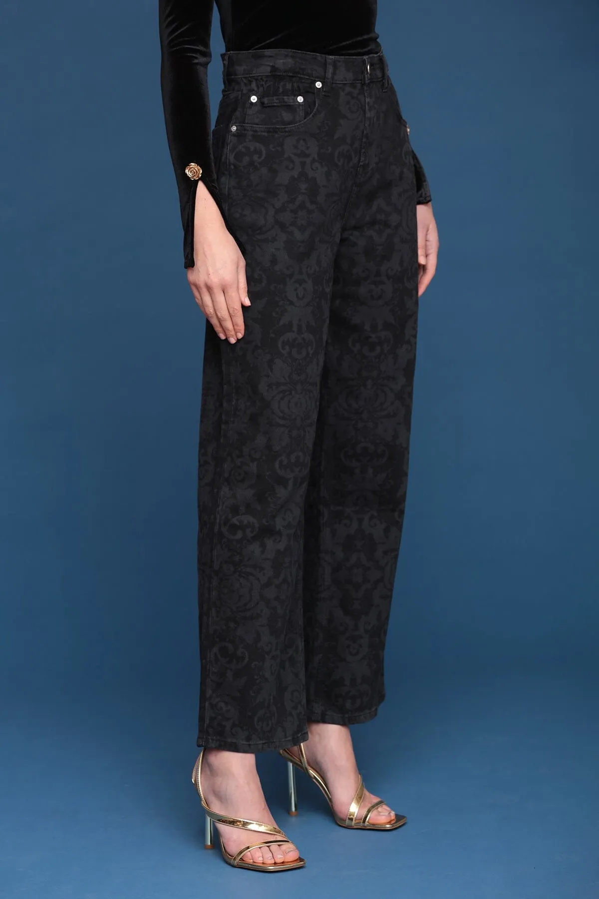 Baroque Print Wide Leg Jeans sold by Avec Les Filles product image thumbnail 5