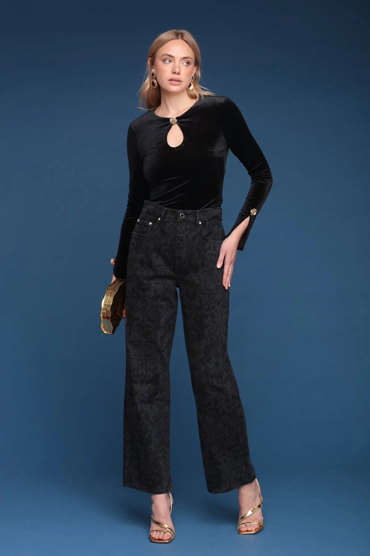 Baroque Print Wide Leg Jeans sold by Avec Les Filles product image thumbnail 3