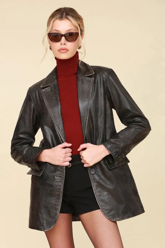 Vintage Wash Genuine Leather Blazer sold by Avec Les Filles