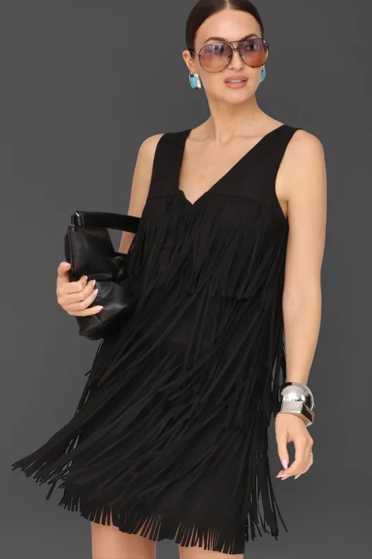 Faux Suede Fringe Shift Dress sold by Avec Les Filles
