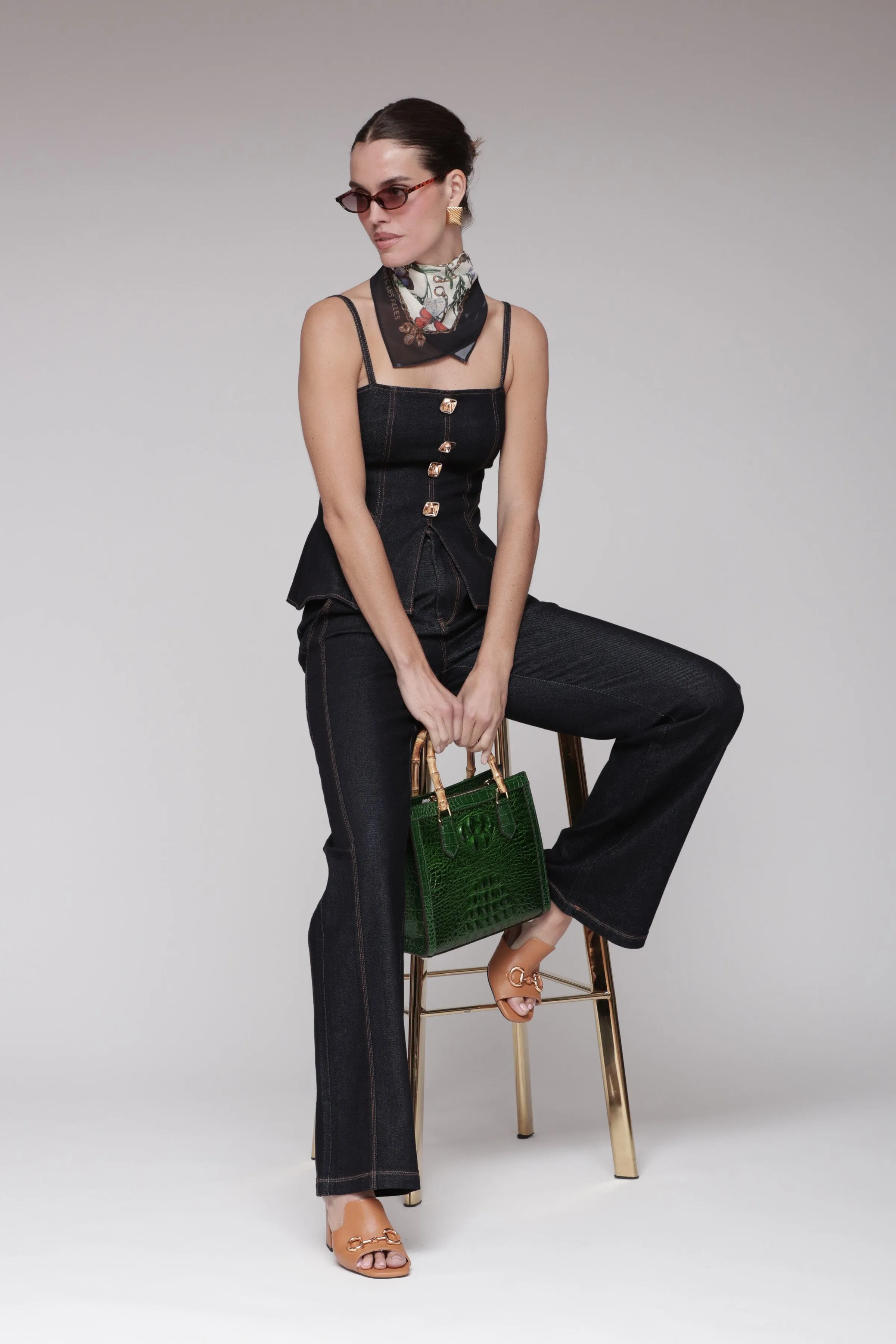 Novelty Button Denim Bustier Top sold by Avec Les Filles product image thumbnail 2