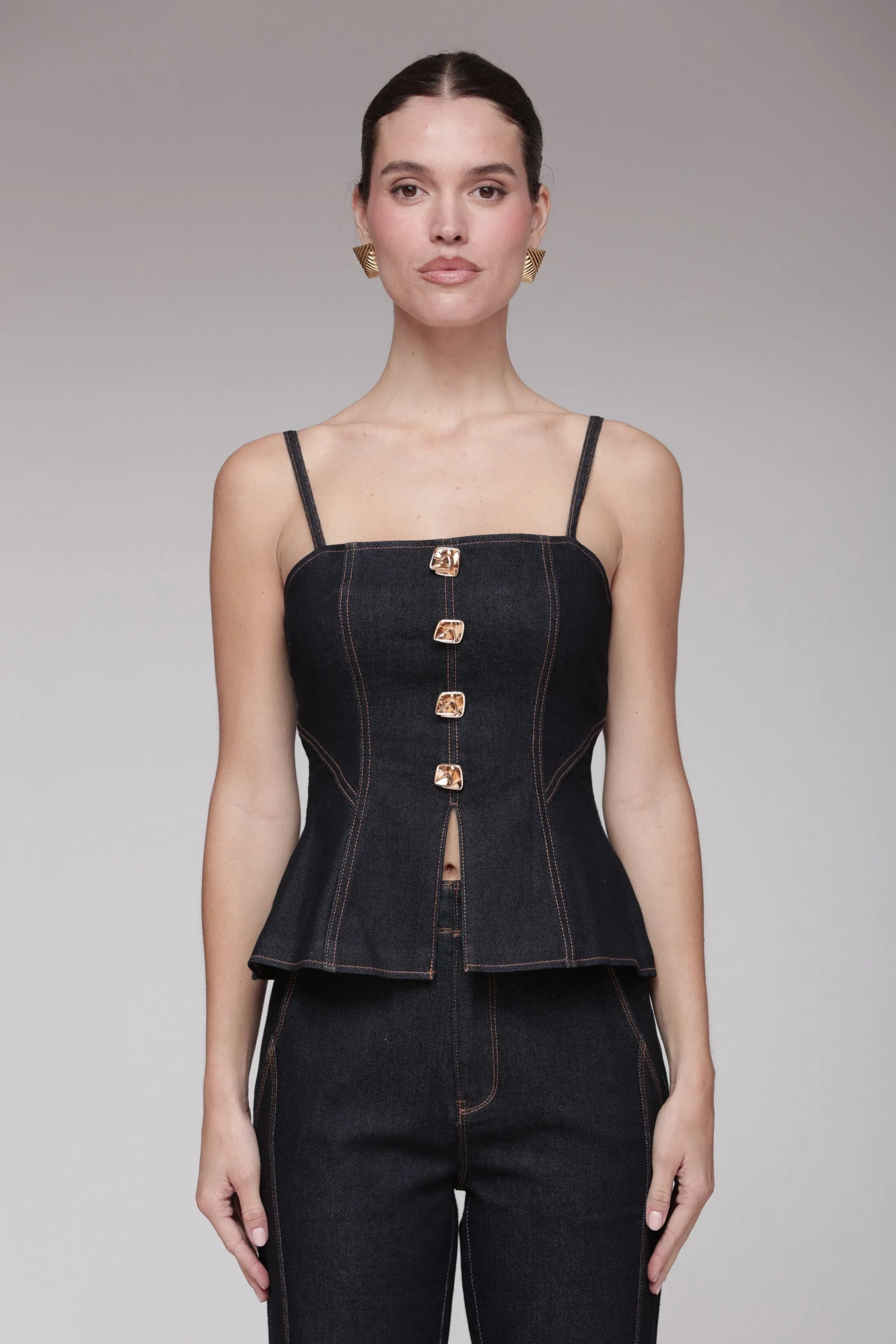 Novelty Button Denim Bustier Top sold by Avec Les Filles product image thumbnail 3