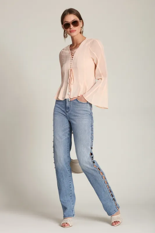 Pearl Embellished Cut-Out Jeans sold by Avec Les Filles