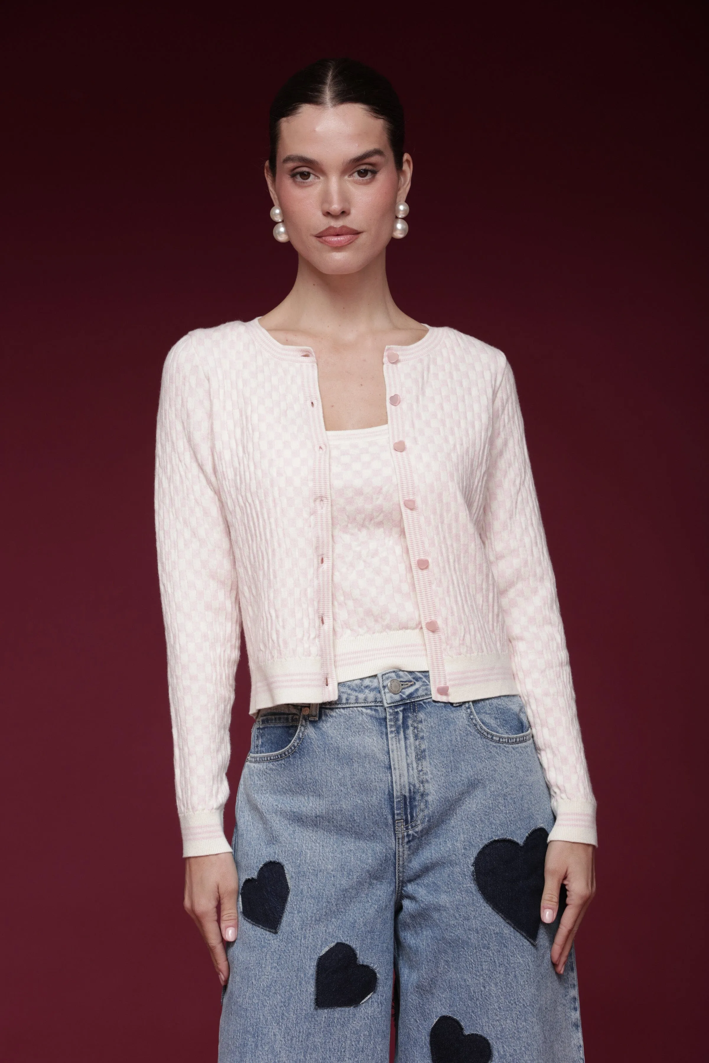 Checkered Cardigan & Tank Top Set sold by Avec Les Filles product image thumbnail 3