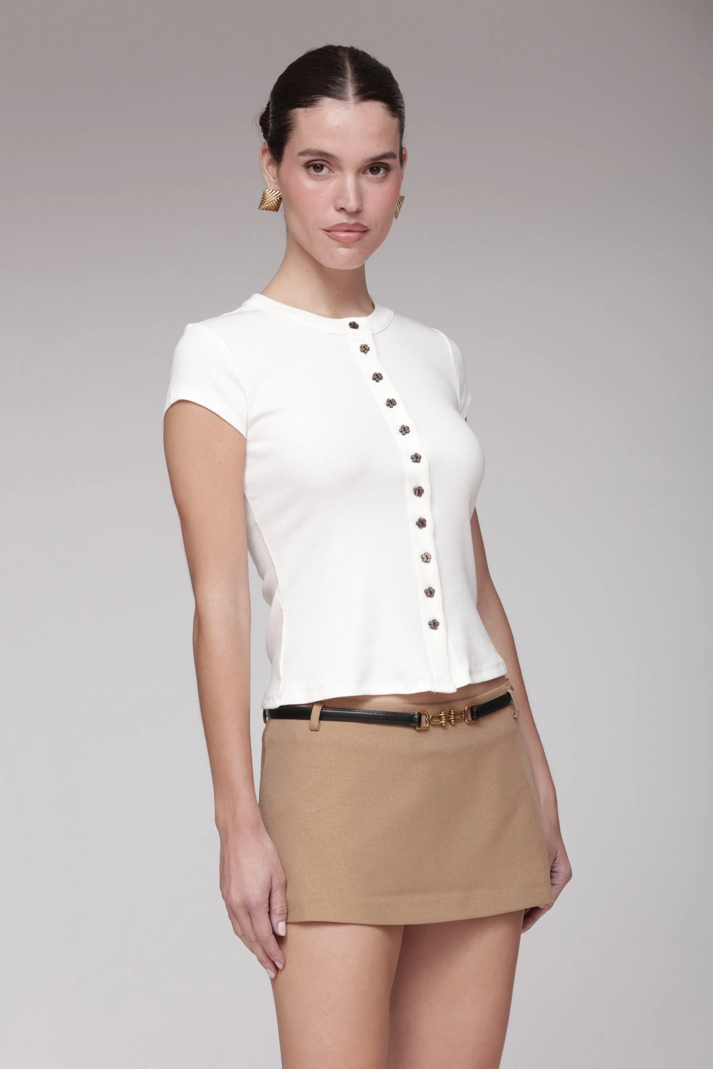 Flower Button Cotton T-Shirt sold by Avec Les Filles product image thumbnail 4