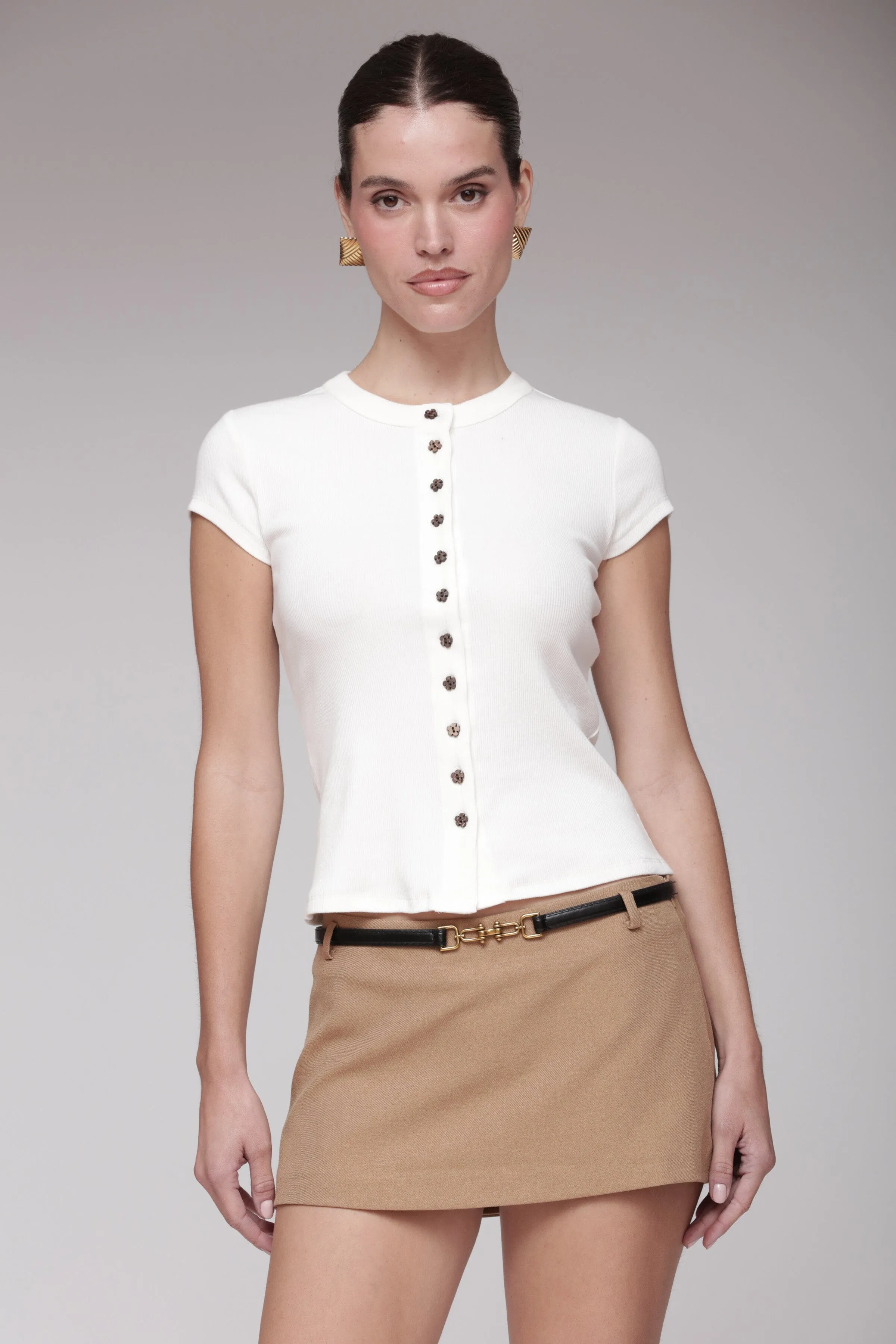 Flower Button Cotton T-Shirt sold by Avec Les Filles