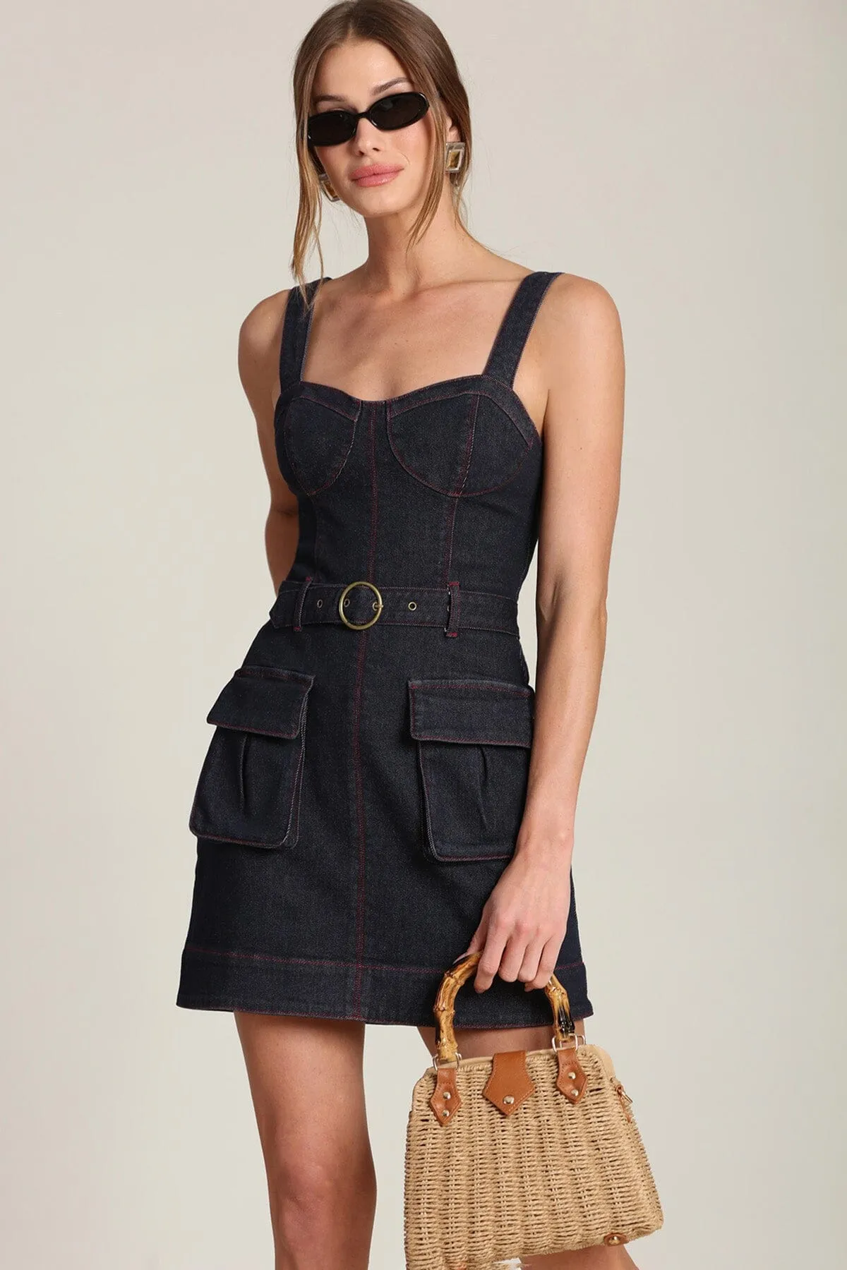 Denim Utility Mini Dress sold by Avec Les Filles