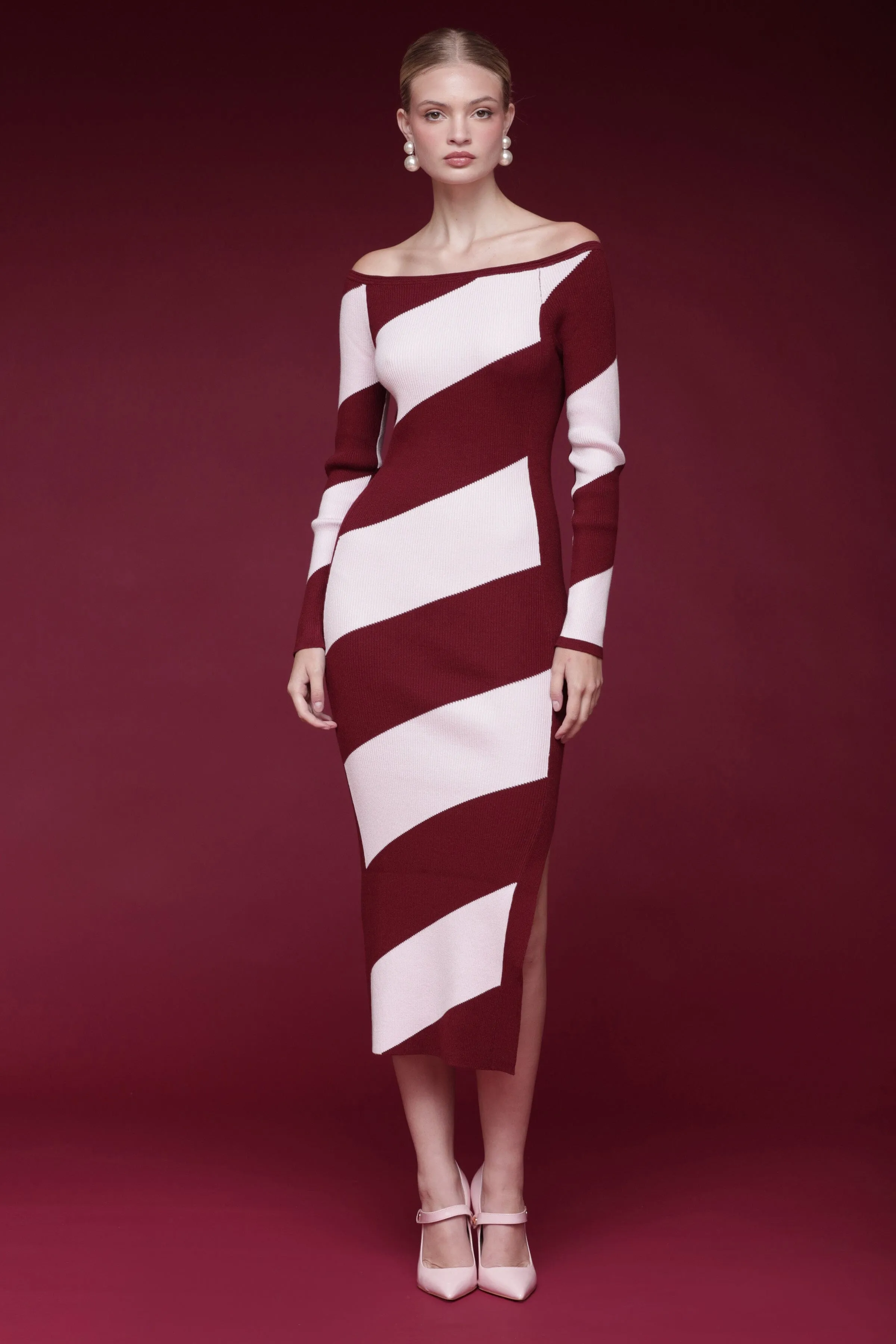 Striped Off-Shoulder Sweater Dress sold by Avec Les Filles product image thumbnail 3