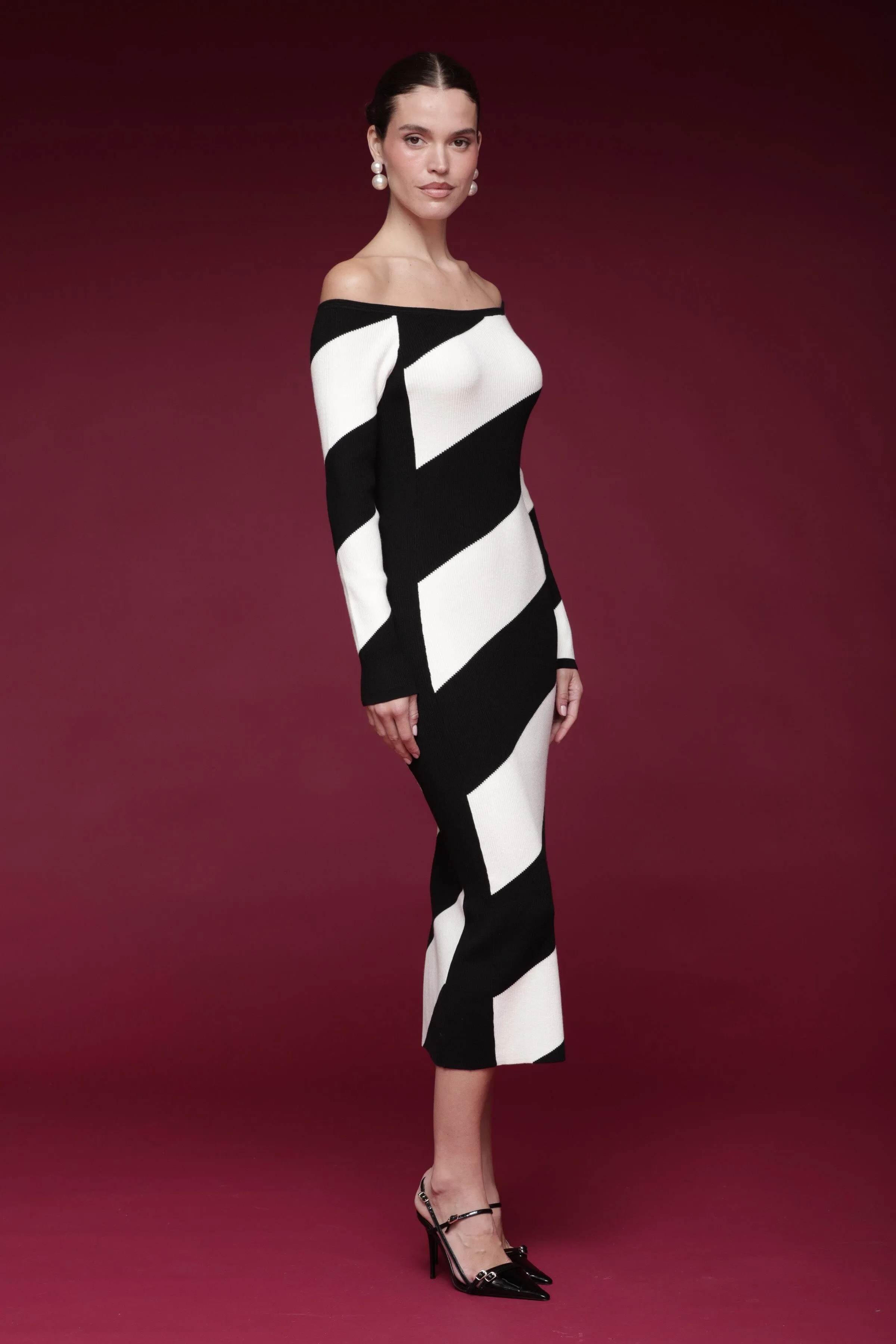 Striped Off-Shoulder Sweater Dress sold by Avec Les Filles product image thumbnail 4