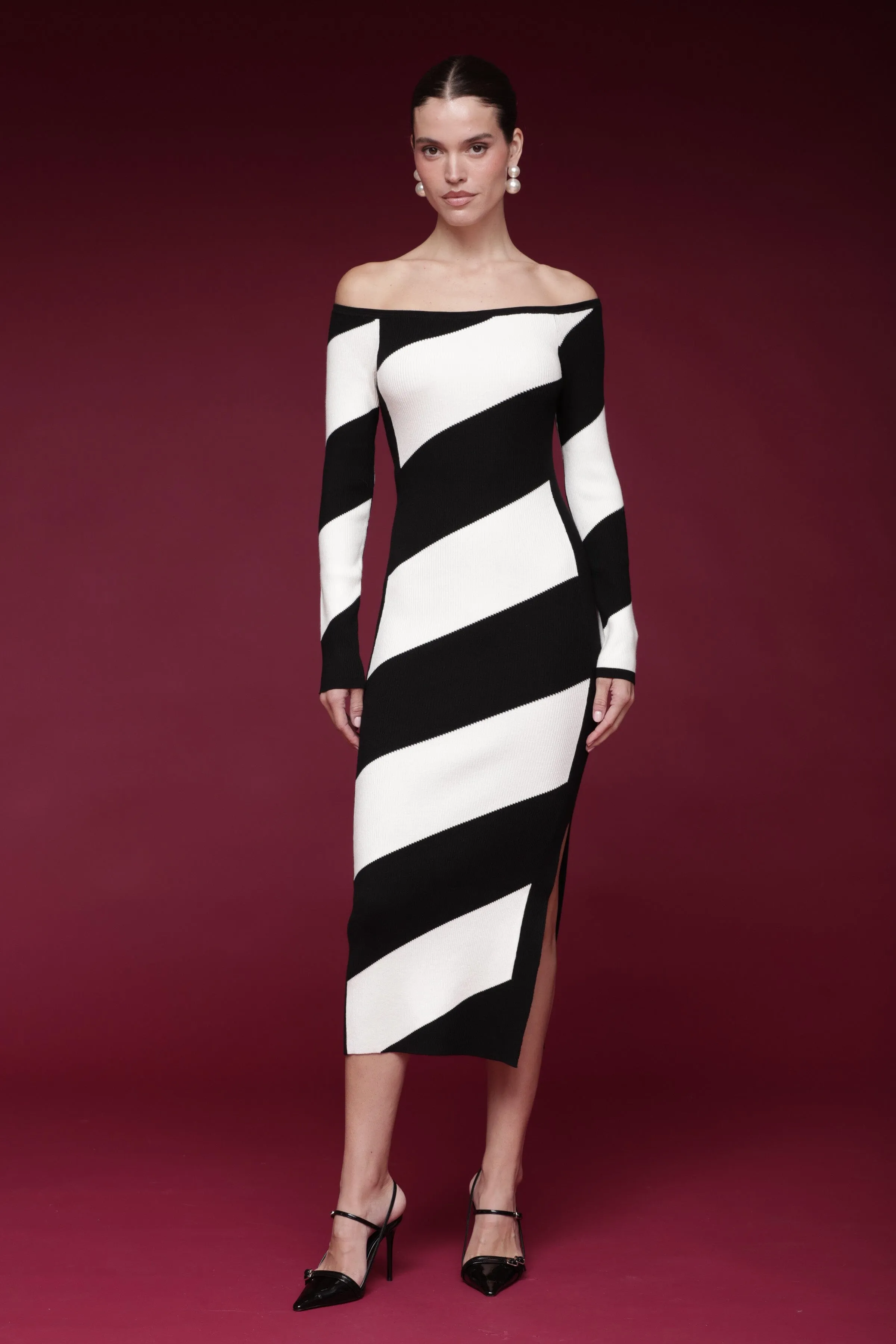 Striped Off-Shoulder Sweater Dress sold by Avec Les Filles product image thumbnail 3