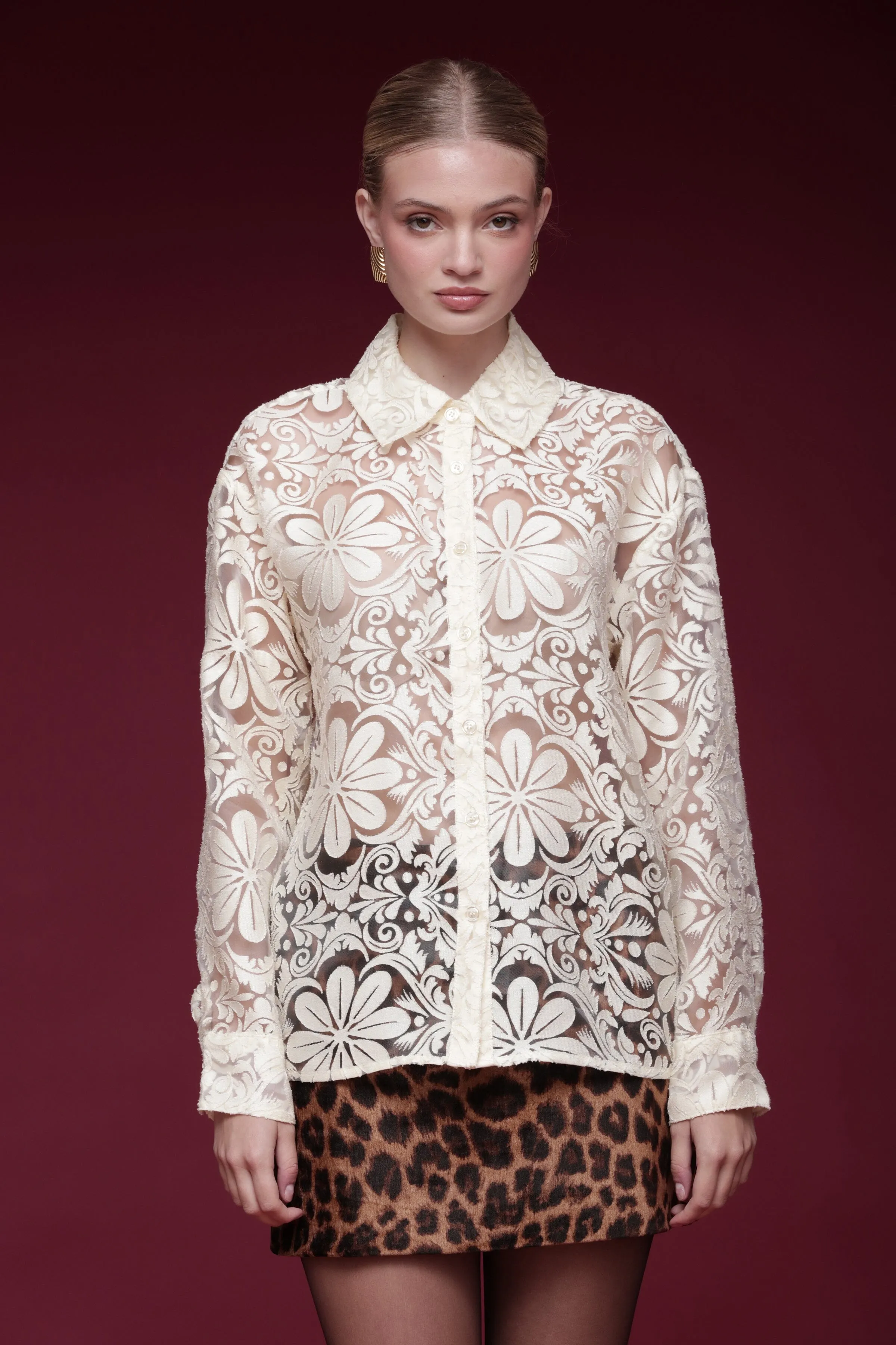 Sheer Floral Burnout Shirt sold by Avec Les Filles product image thumbnail 3